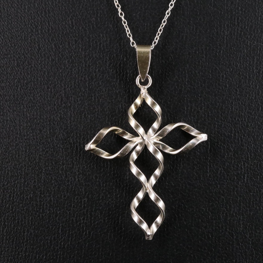 Sterling Twisted Cross Pendant Necklace