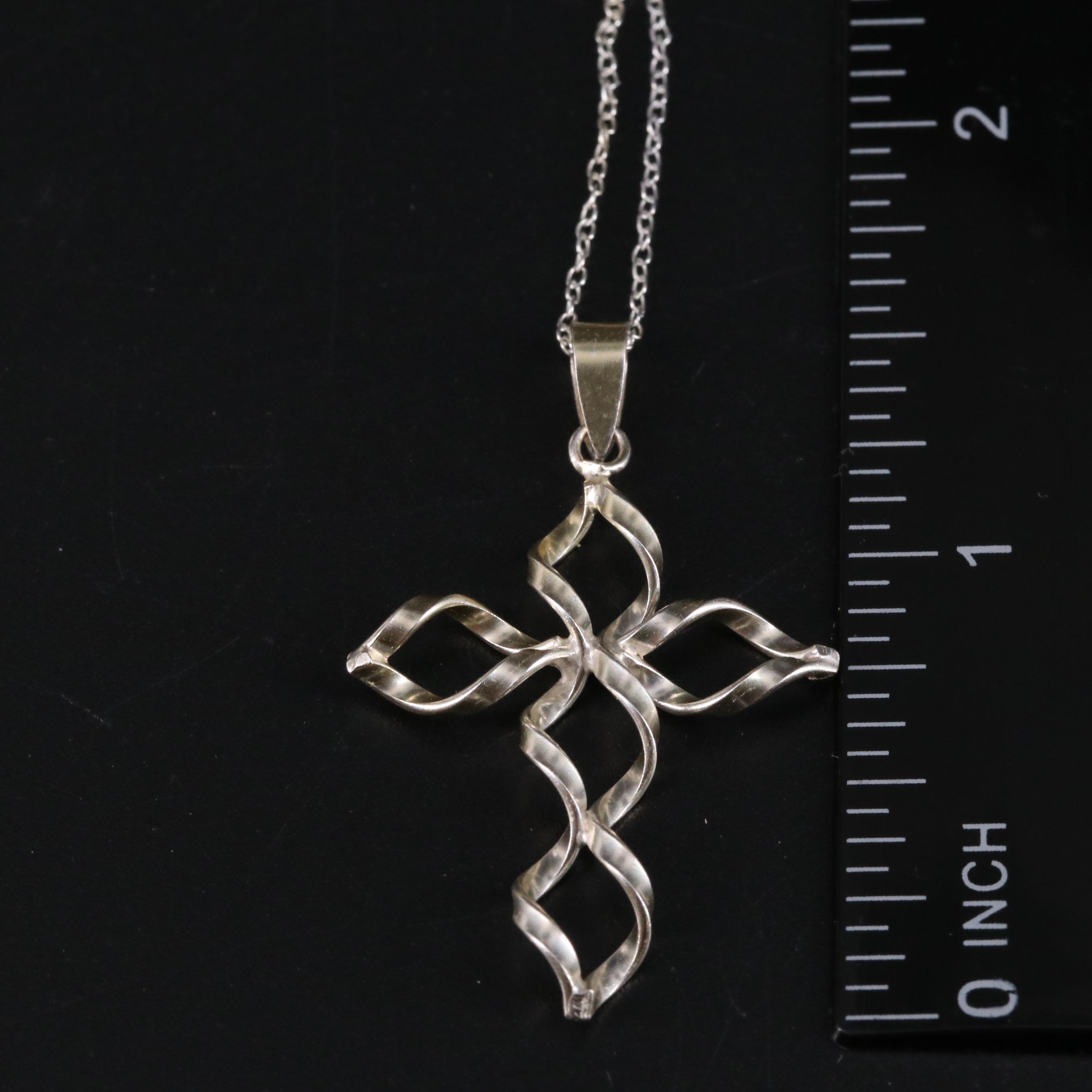 Sterling Twisted Cross Pendant Necklace