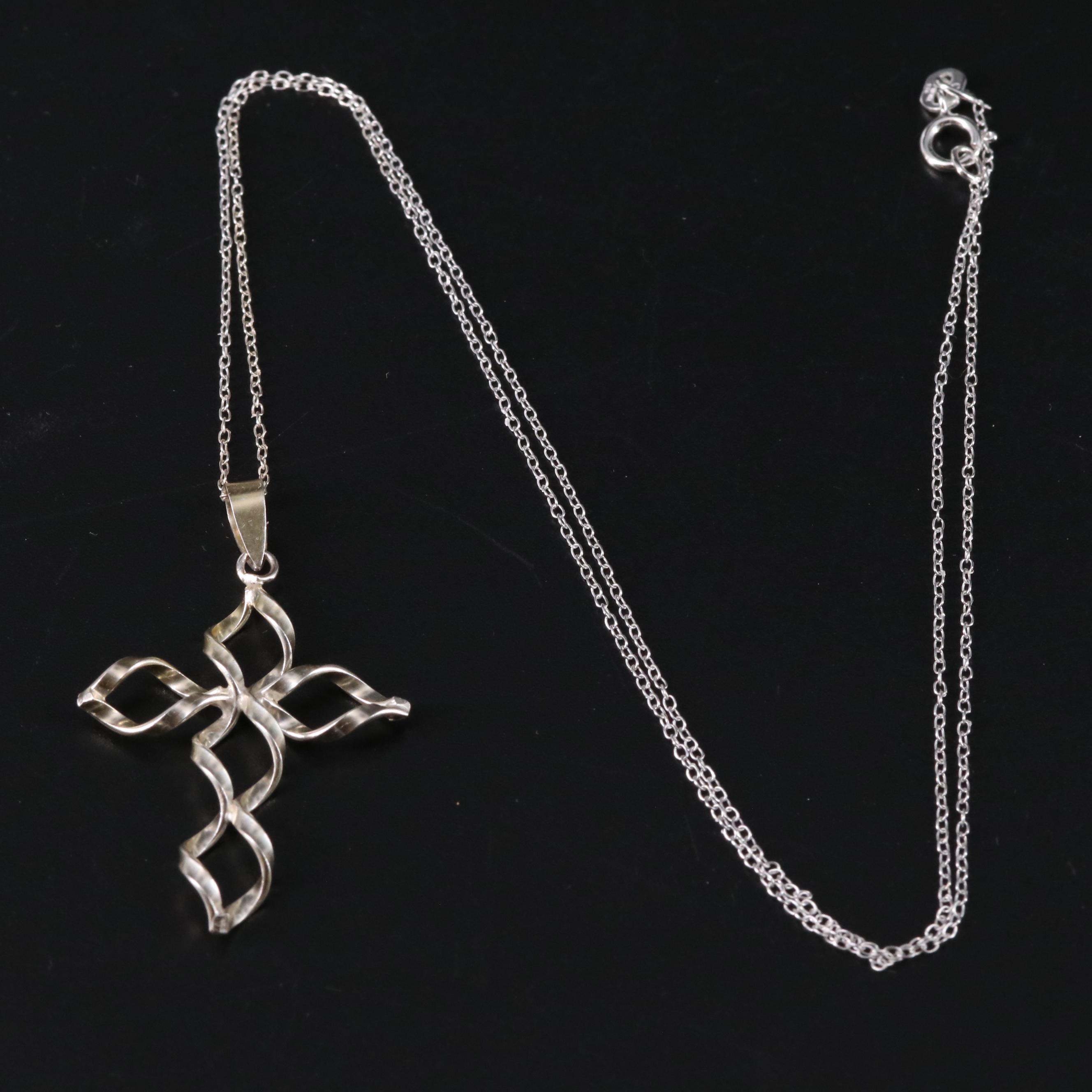Sterling Twisted Cross Pendant Necklace