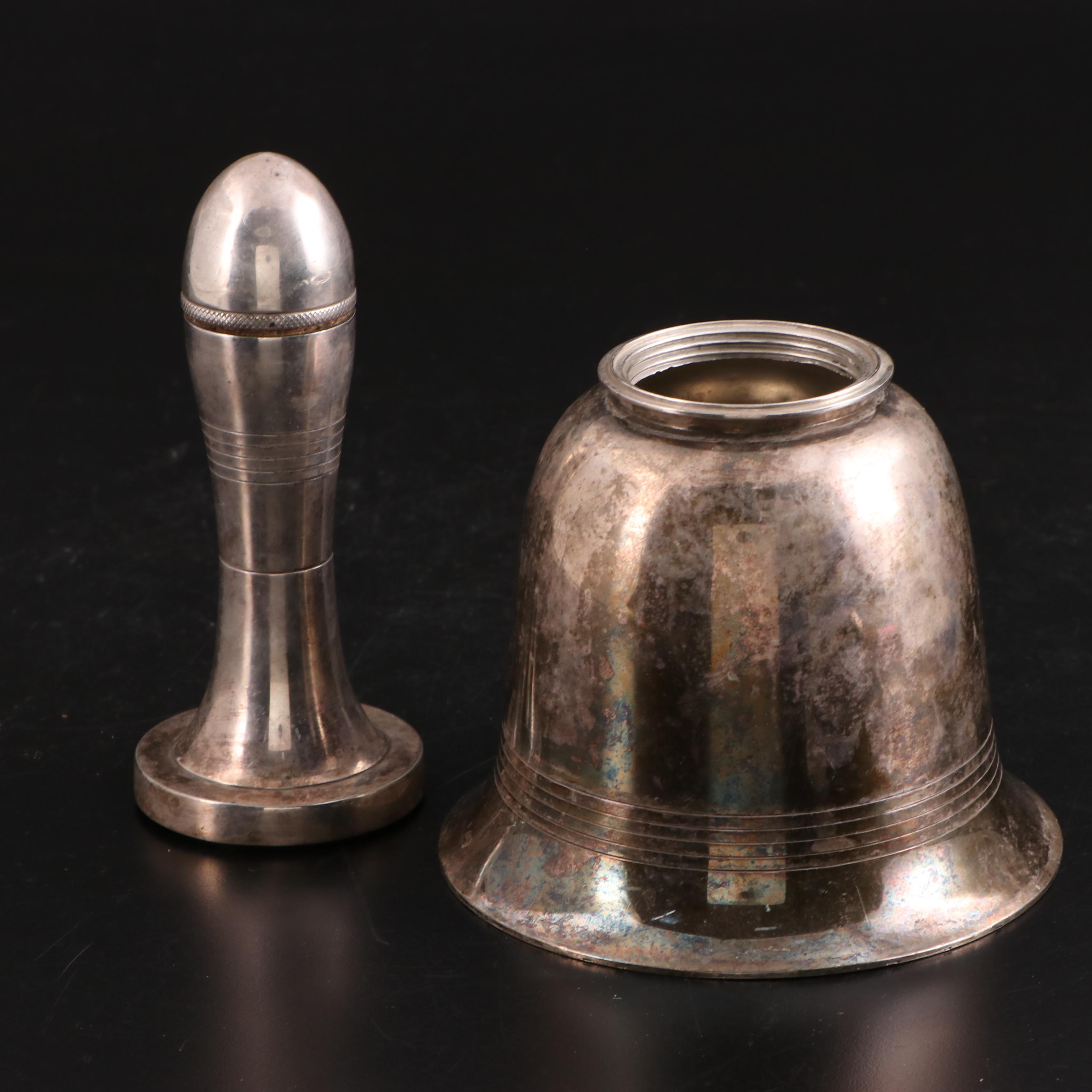 Asprey Silver Plate Bell Cocktail Shaker with Art Deco Bowling Pin Shaker