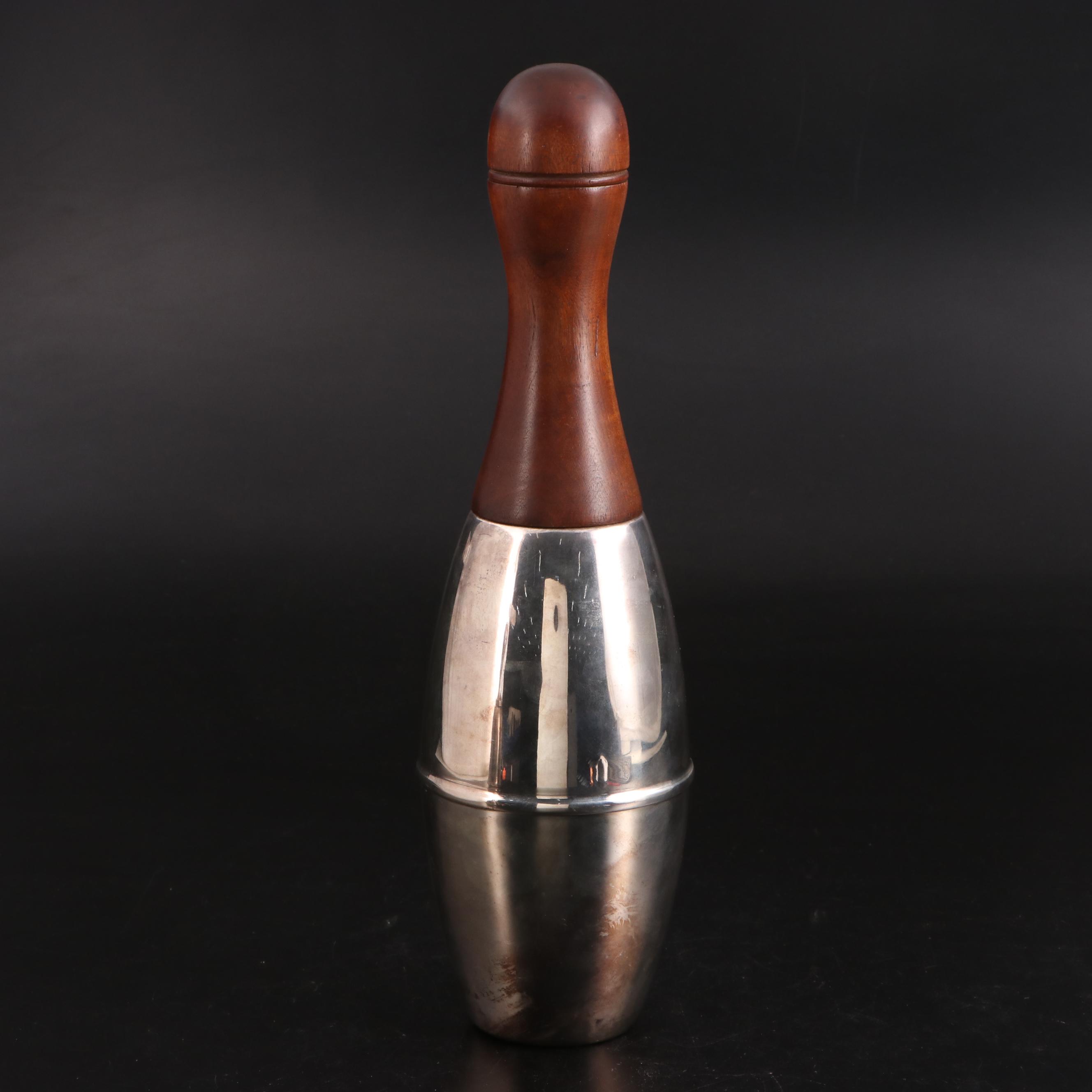 Asprey Silver Plate Bell Cocktail Shaker with Art Deco Bowling Pin Shaker