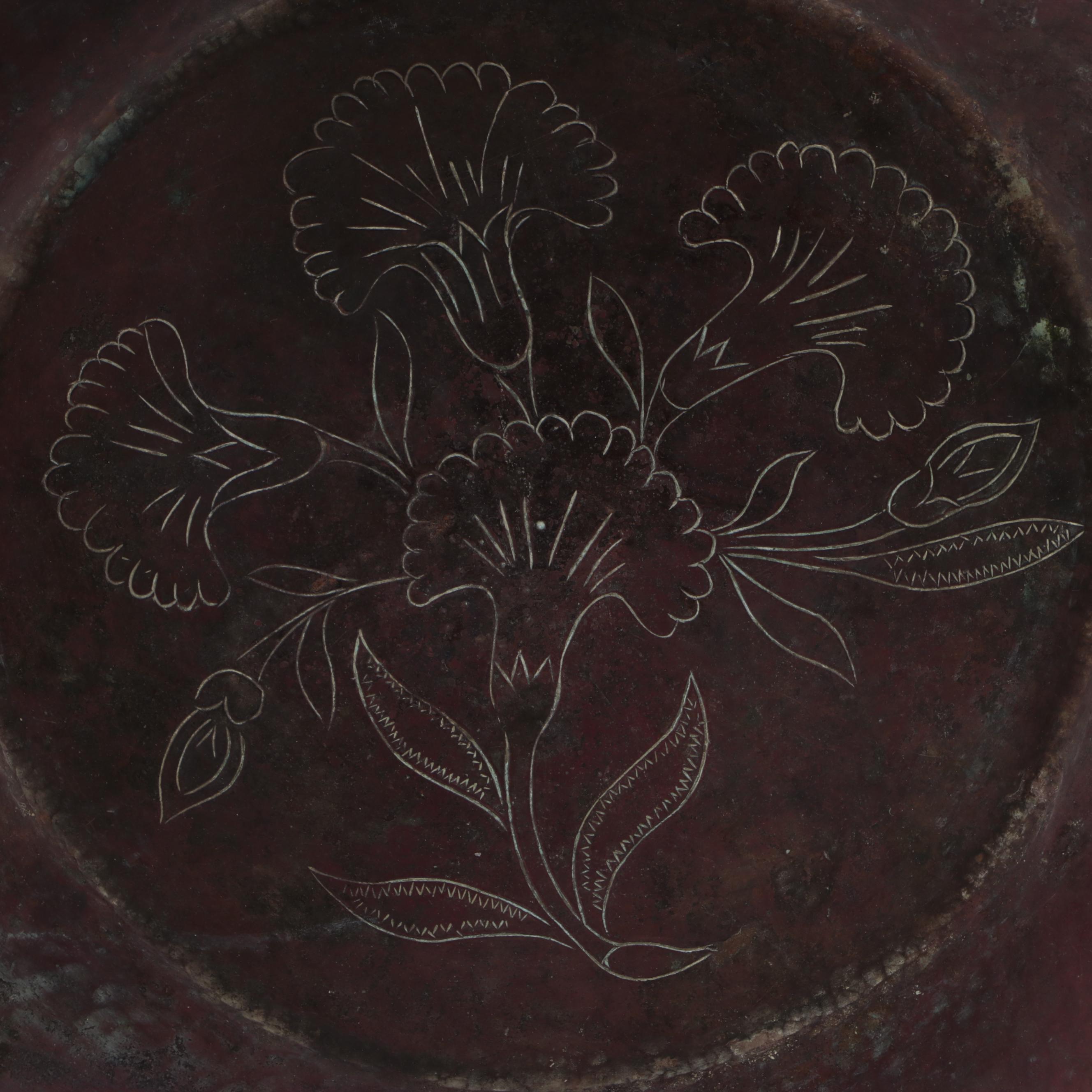 Indonesian Copper Basin with Incised Floral Decoration, Early 20th Century