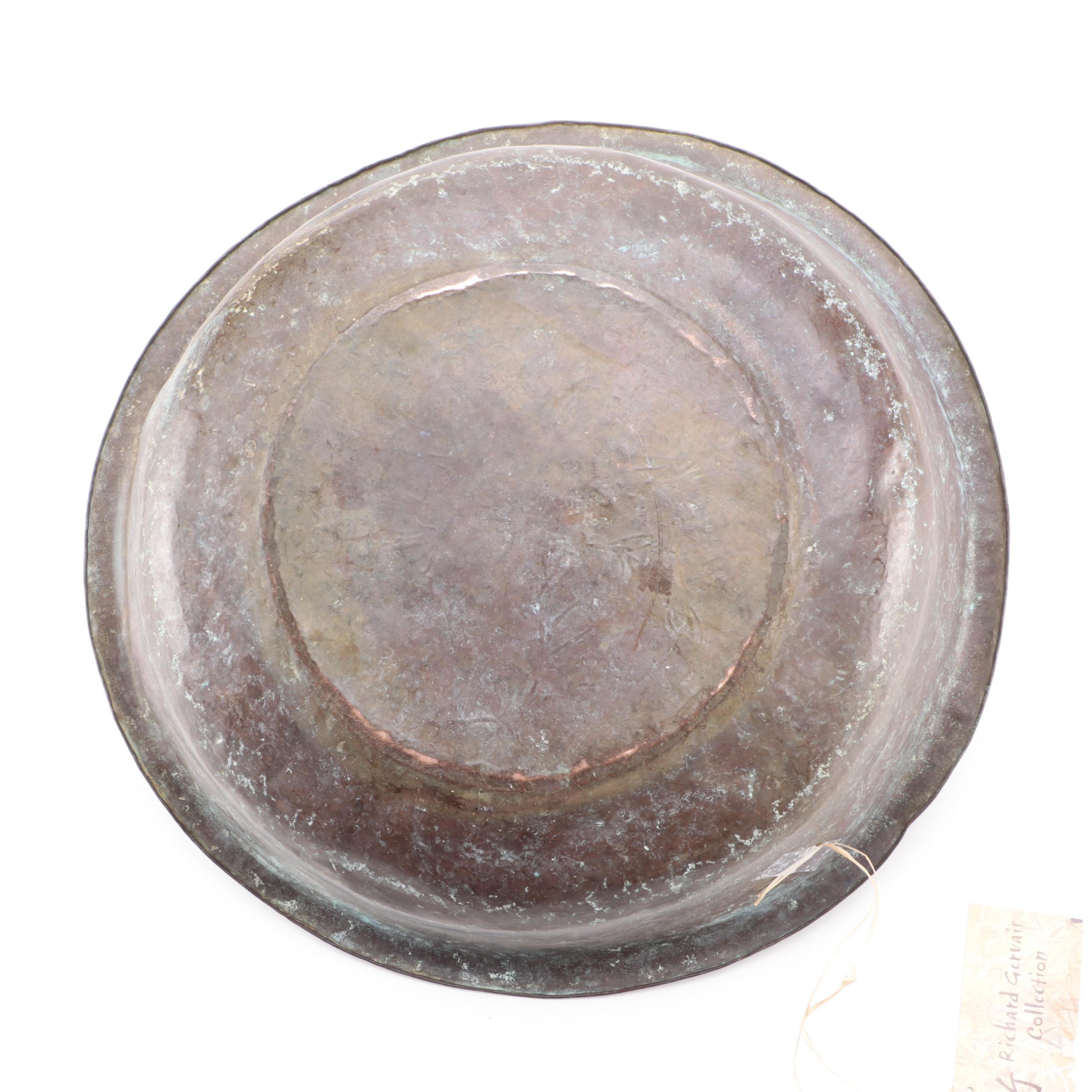 Indonesian Copper Basin with Incised Floral Decoration, Early 20th Century