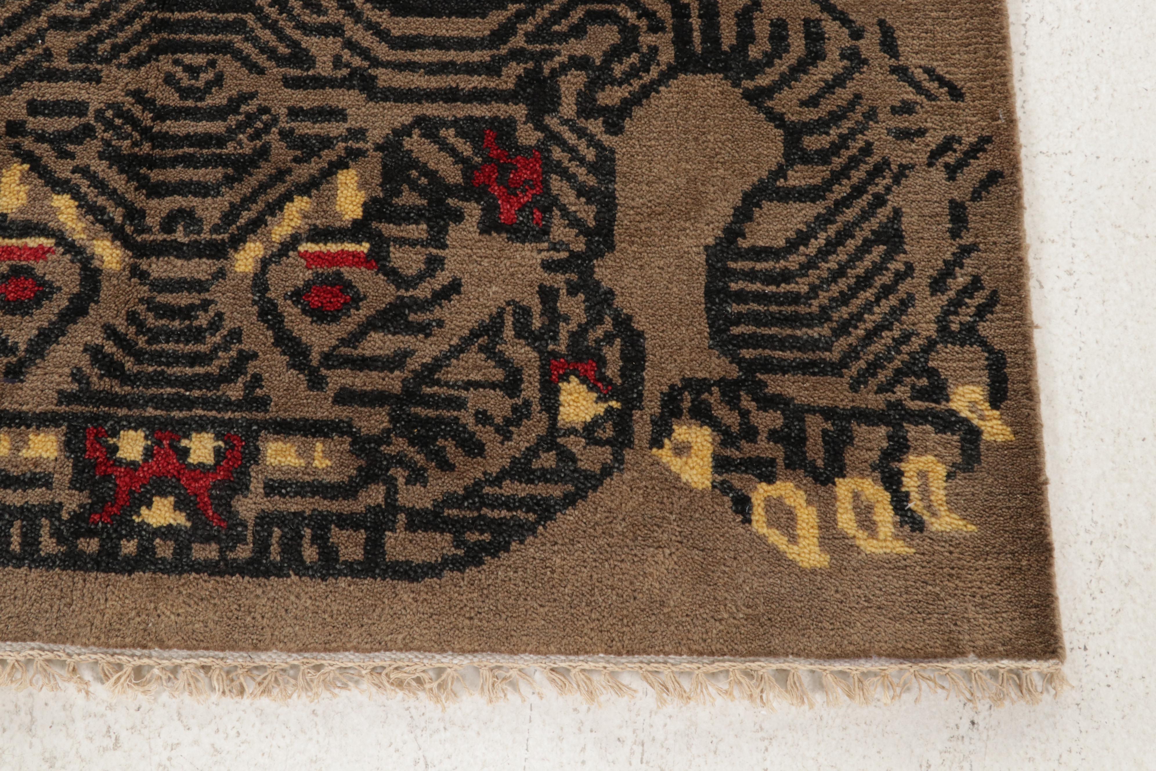 4' x 5'10 Hand-Knotted Tibetan Pictorial Tiger Area Rug