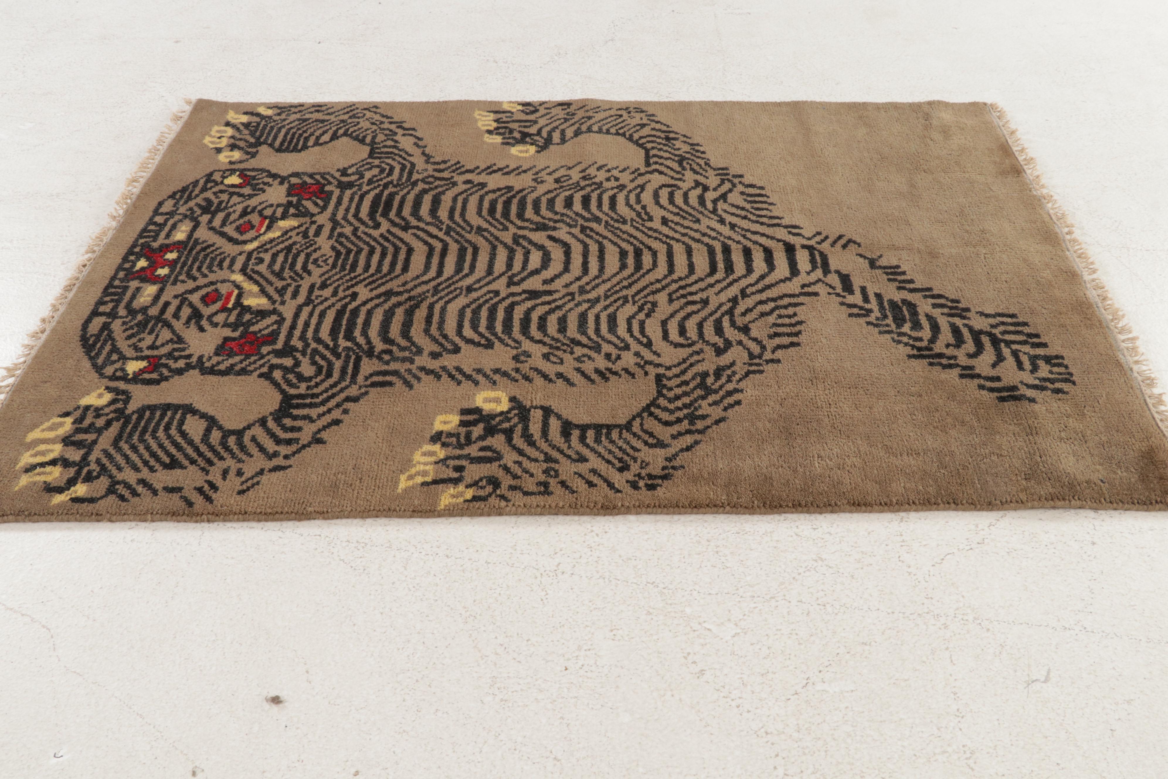 4' x 5'10 Hand-Knotted Tibetan Pictorial Tiger Area Rug