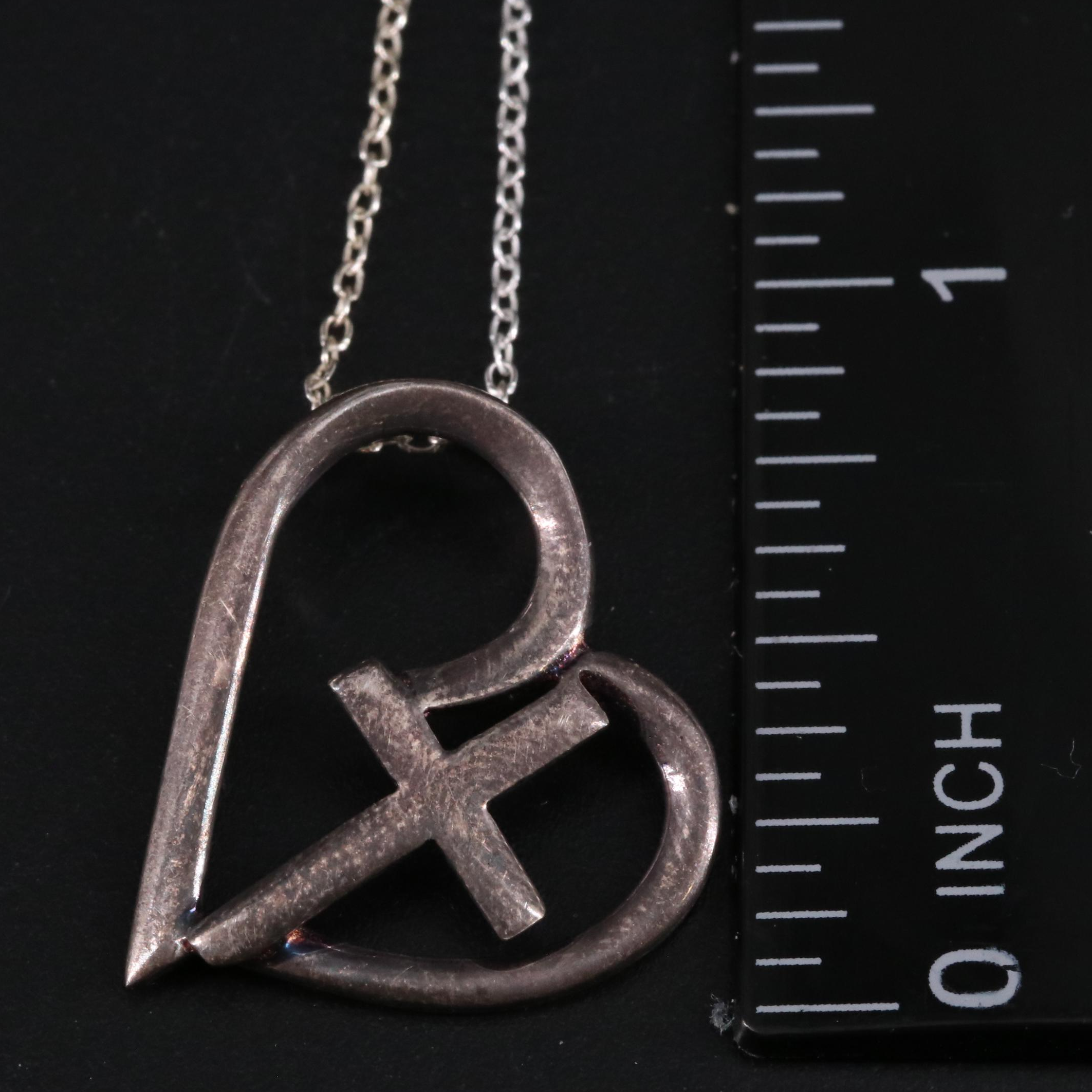 Sterling Cross Inside Heart Pendant Necklace