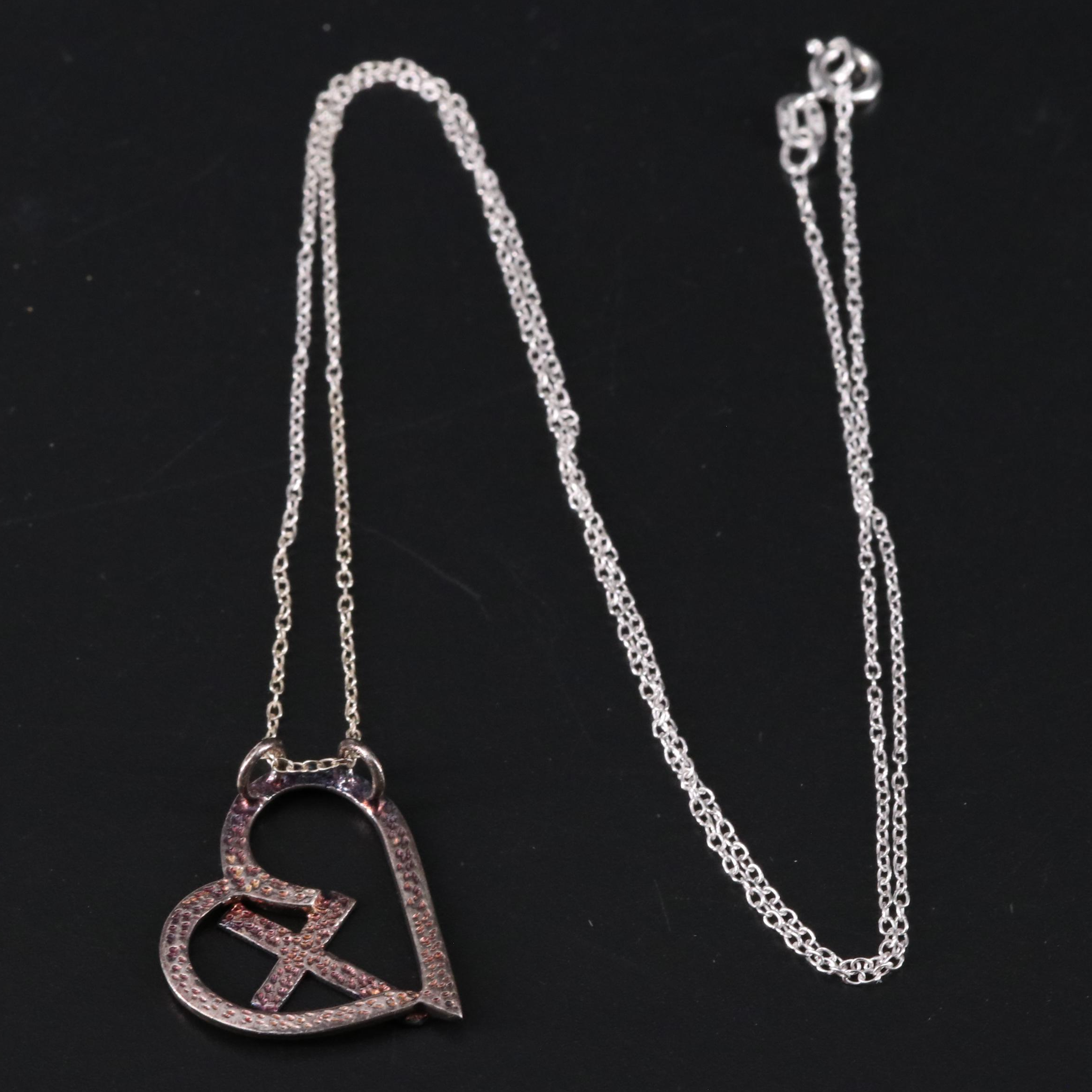 Sterling Cross Inside Heart Pendant Necklace