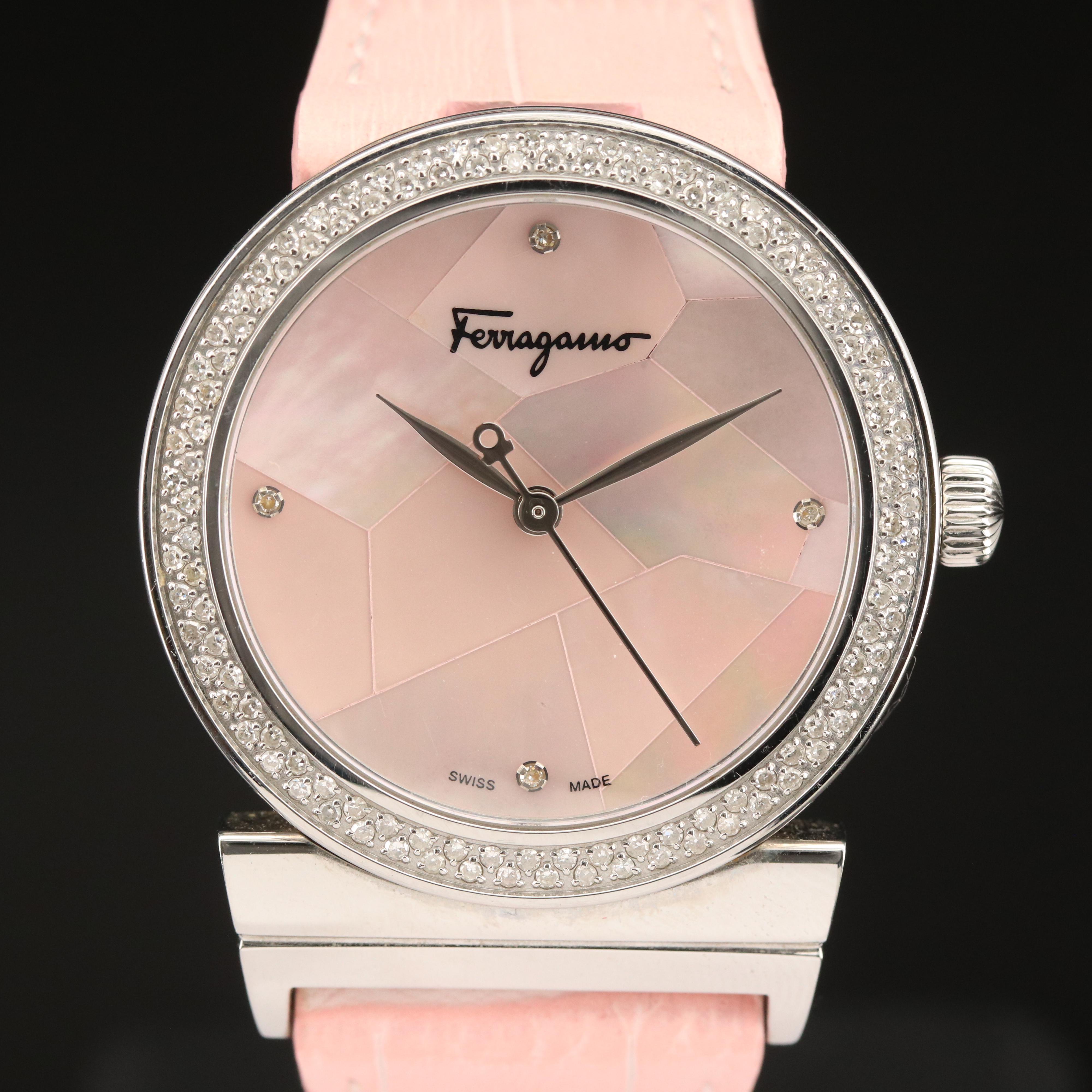 Ferragamo "Grande Maison" Diamond Bezel Quartz Watch