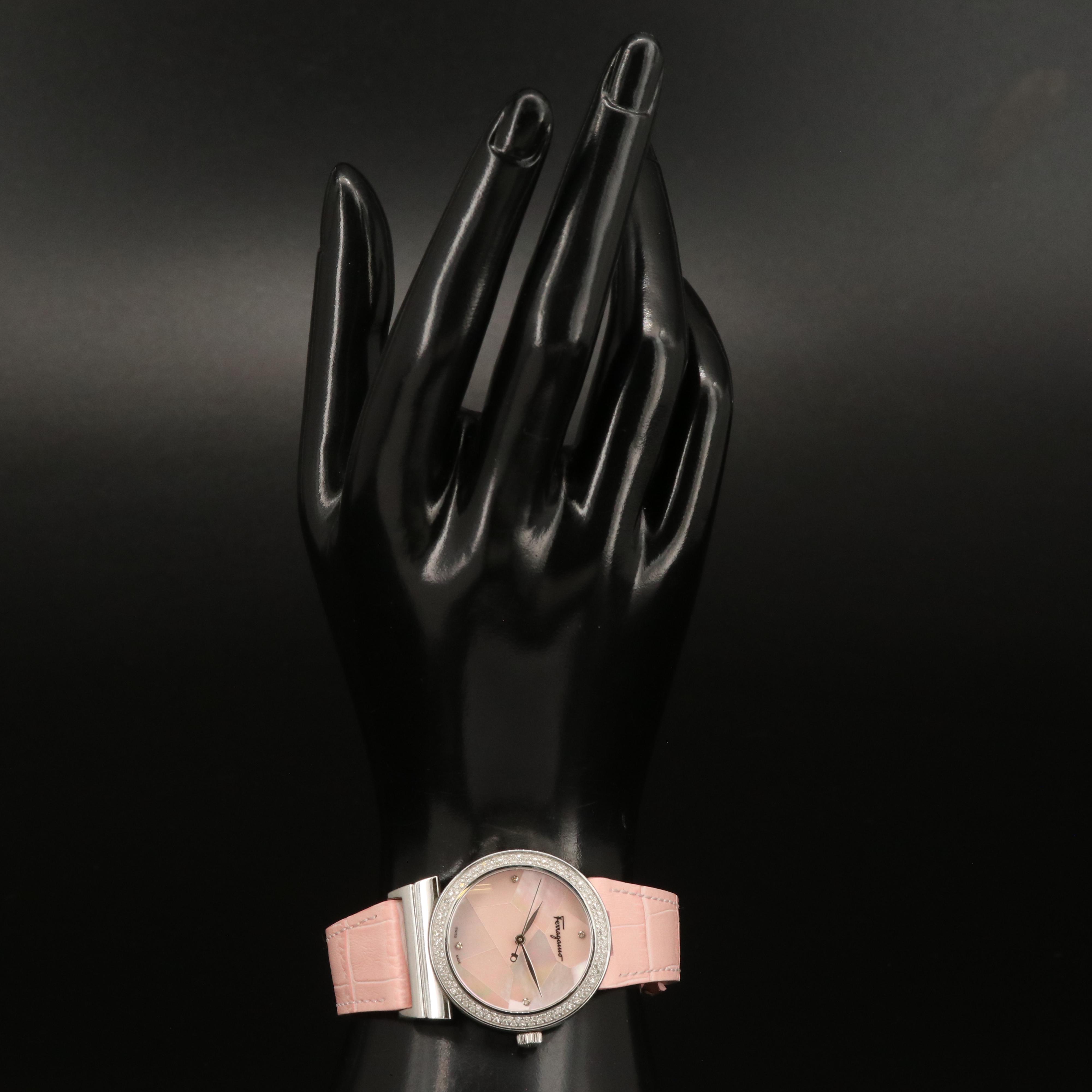 Ferragamo "Grande Maison" Diamond Bezel Quartz Watch