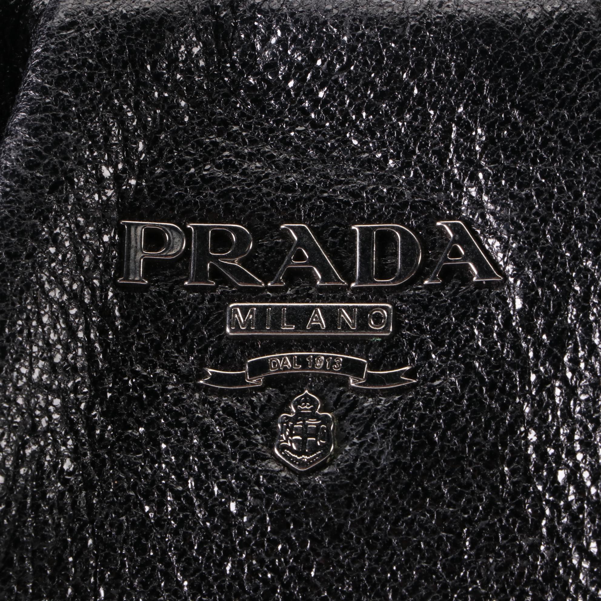 Prada Small Zip Shoulder Bag in Black Cervo Lux Deerskin Leather