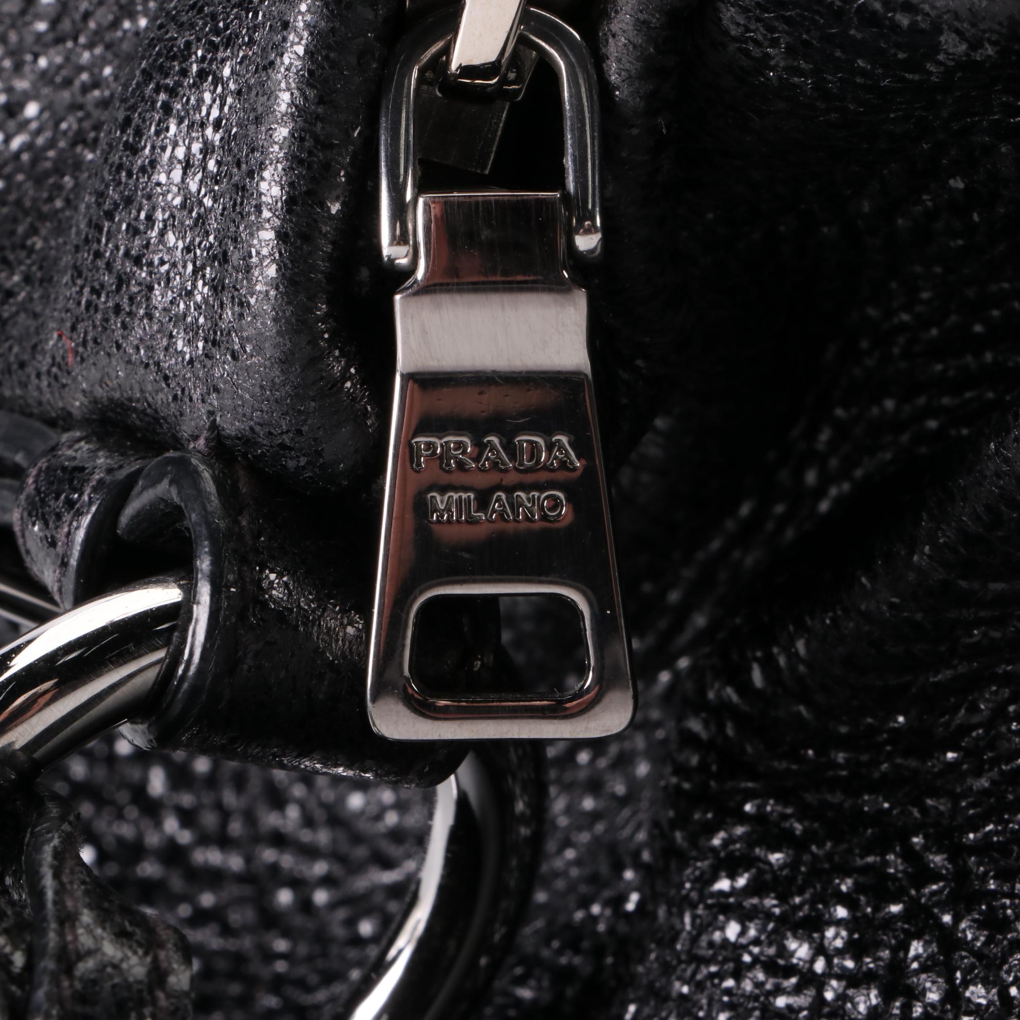 Prada Small Zip Shoulder Bag in Black Cervo Lux Deerskin Leather