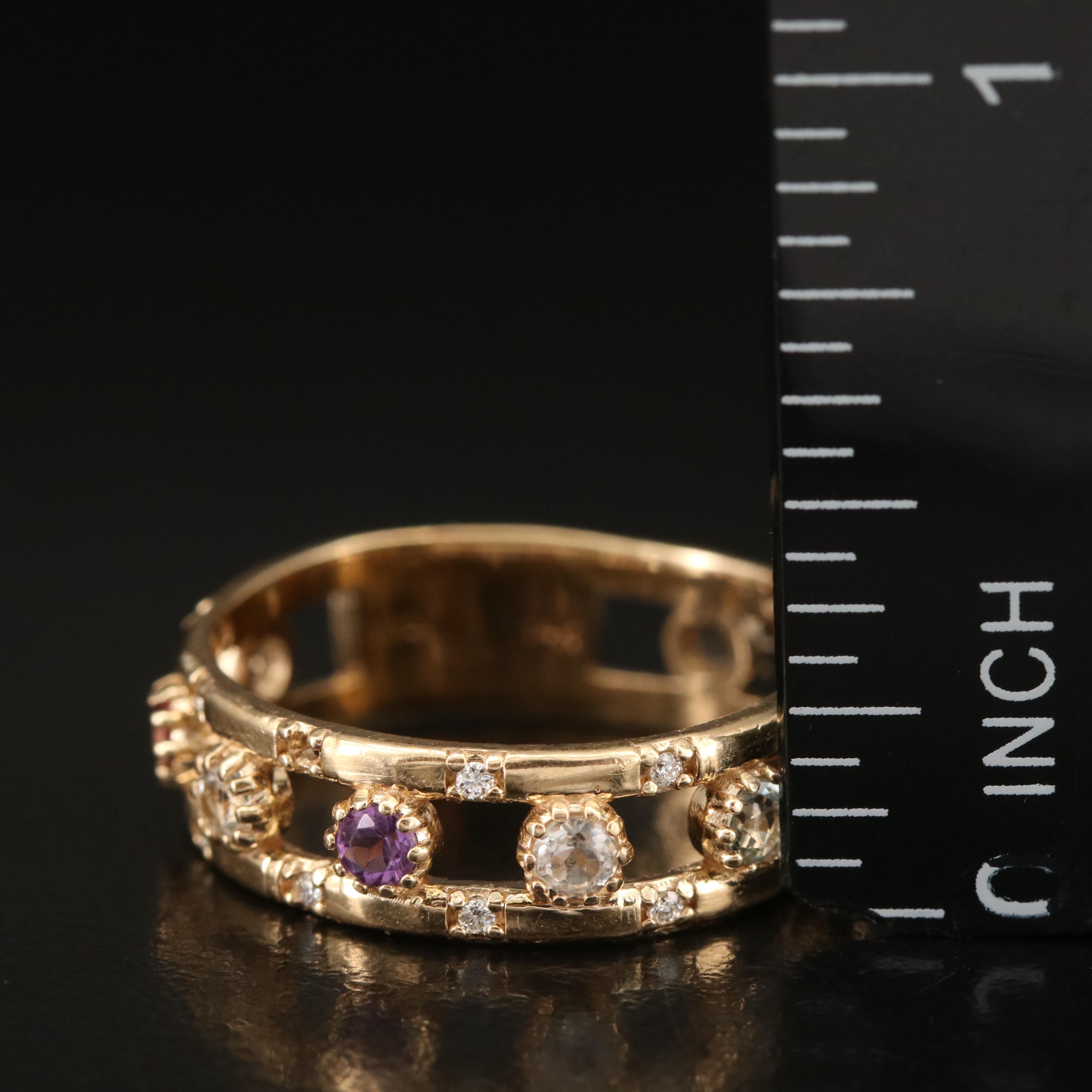 14K Garnet, Amethyst and Peridot Band