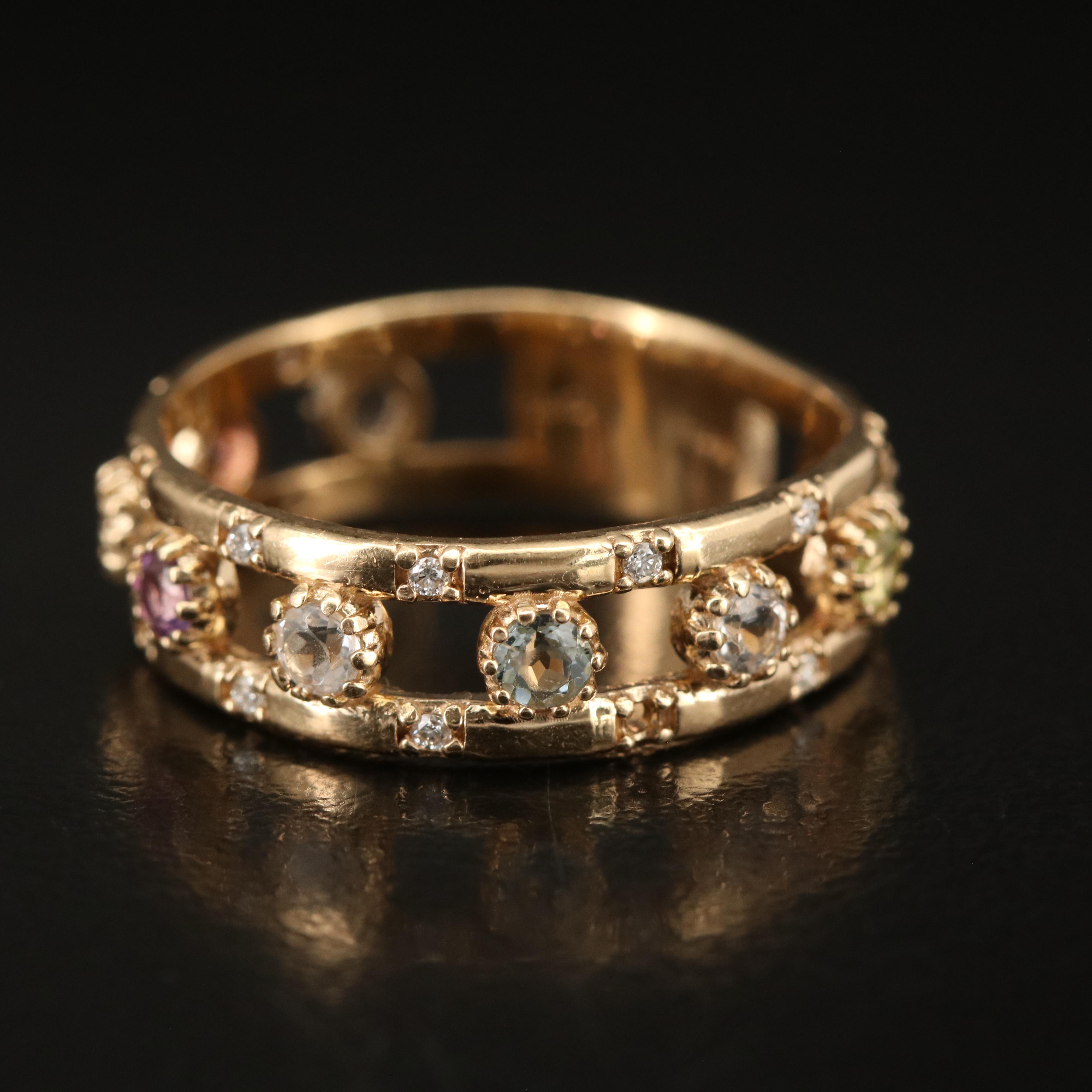 14K Garnet, Amethyst and Peridot Band