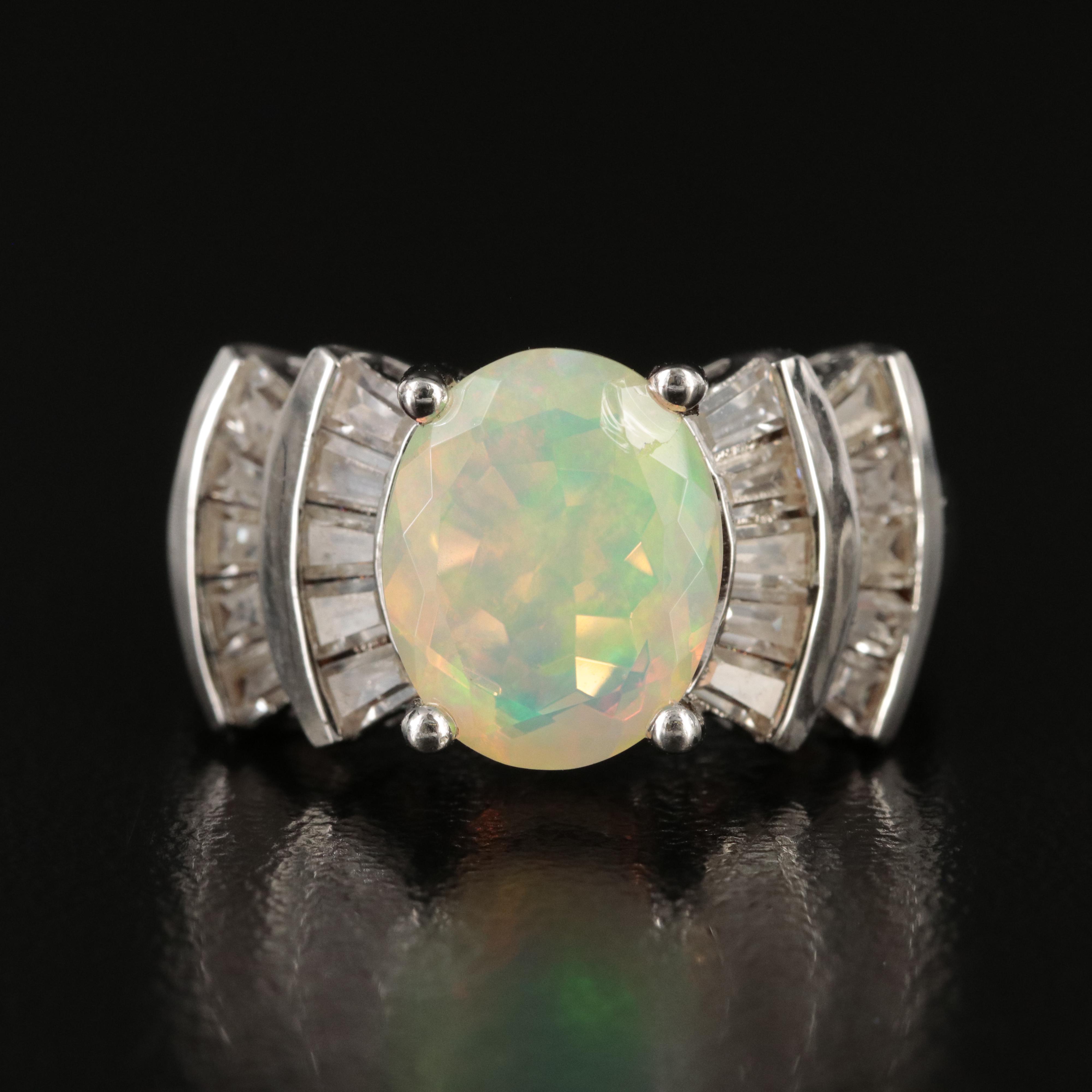Sterling Opal and Topaz Ring