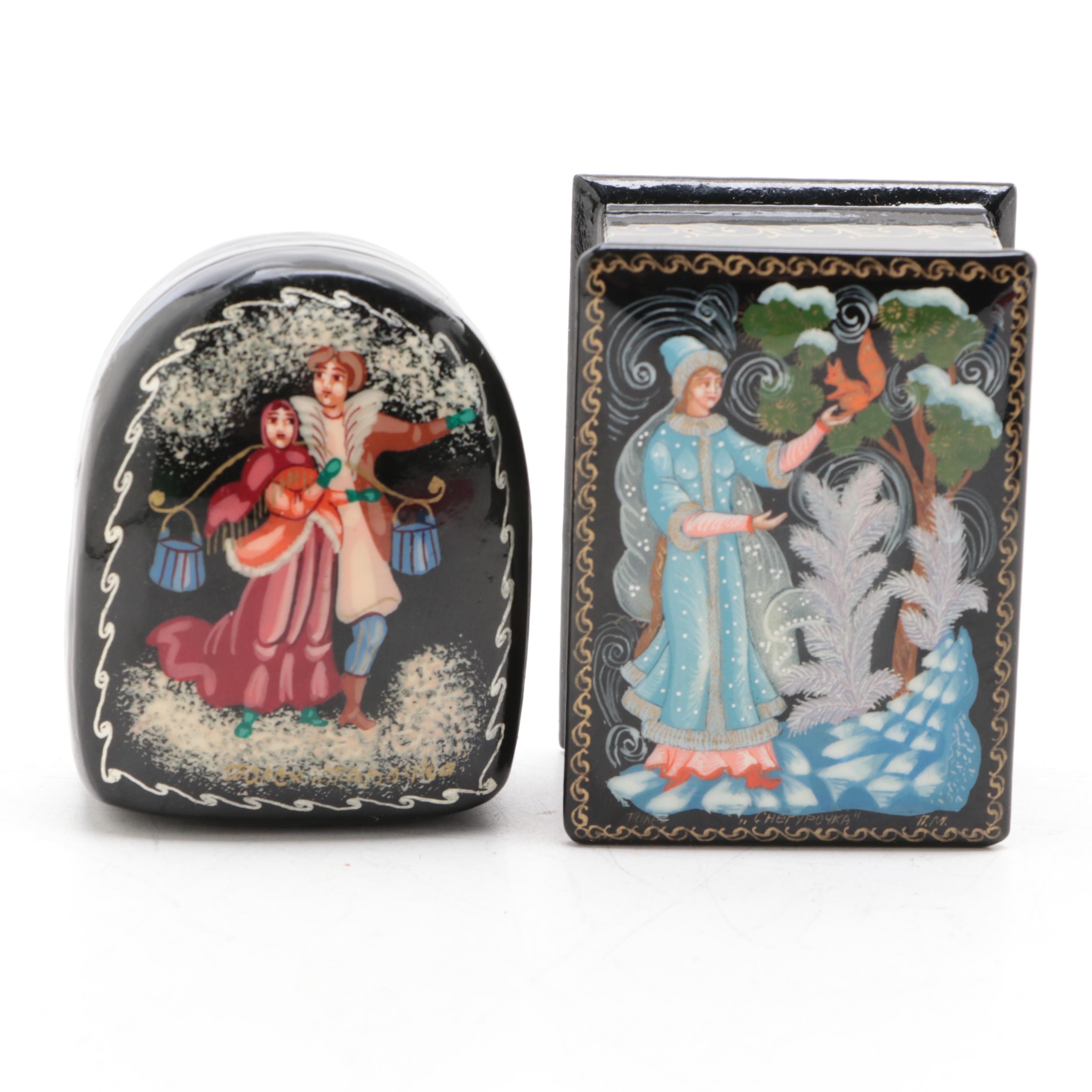 Russian "Snow Maiden", "Suzdal" and Other Hand-Painted Lacquer Boxes