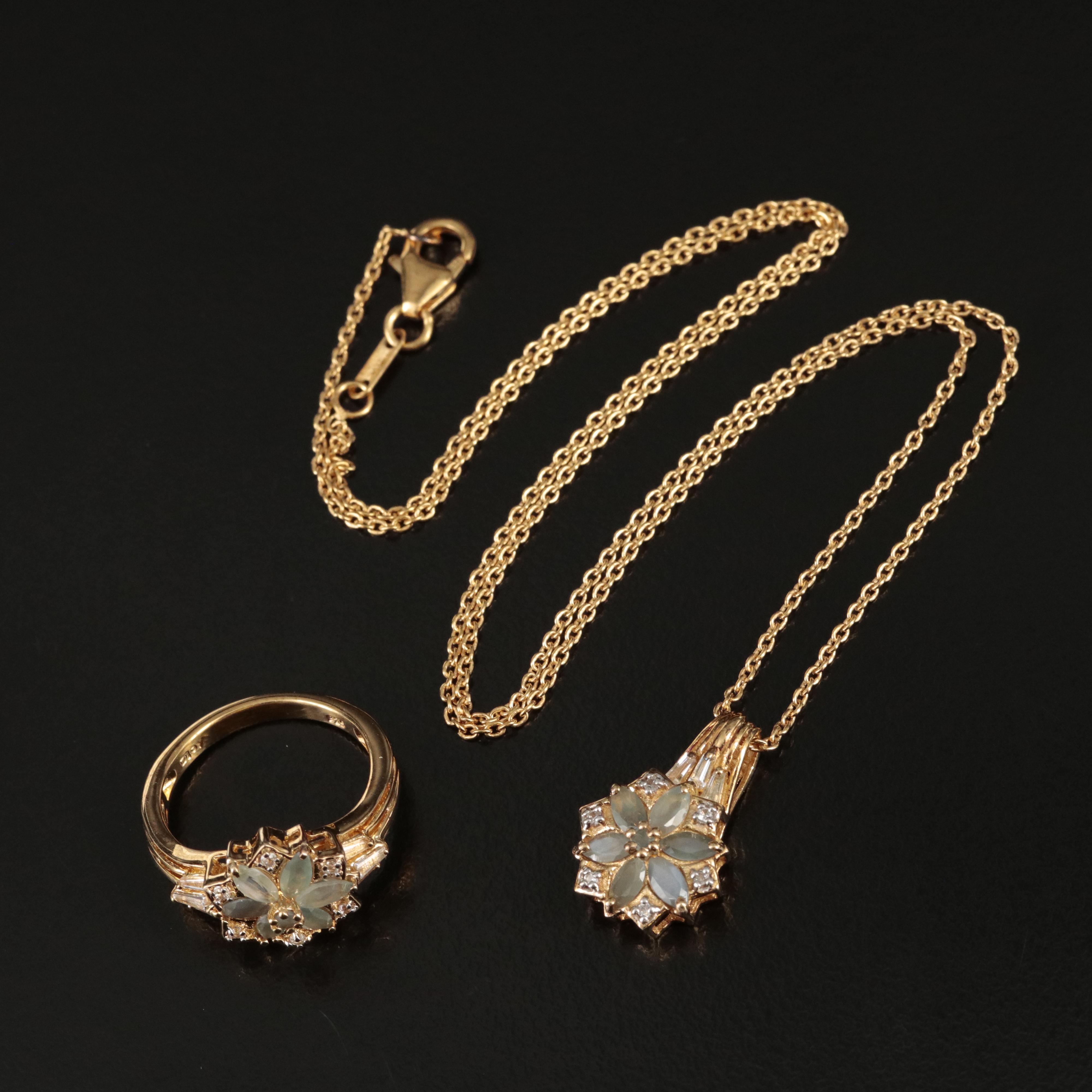 Sterling Alexandrite, Zircon and Topaz Necklace and Ring Set