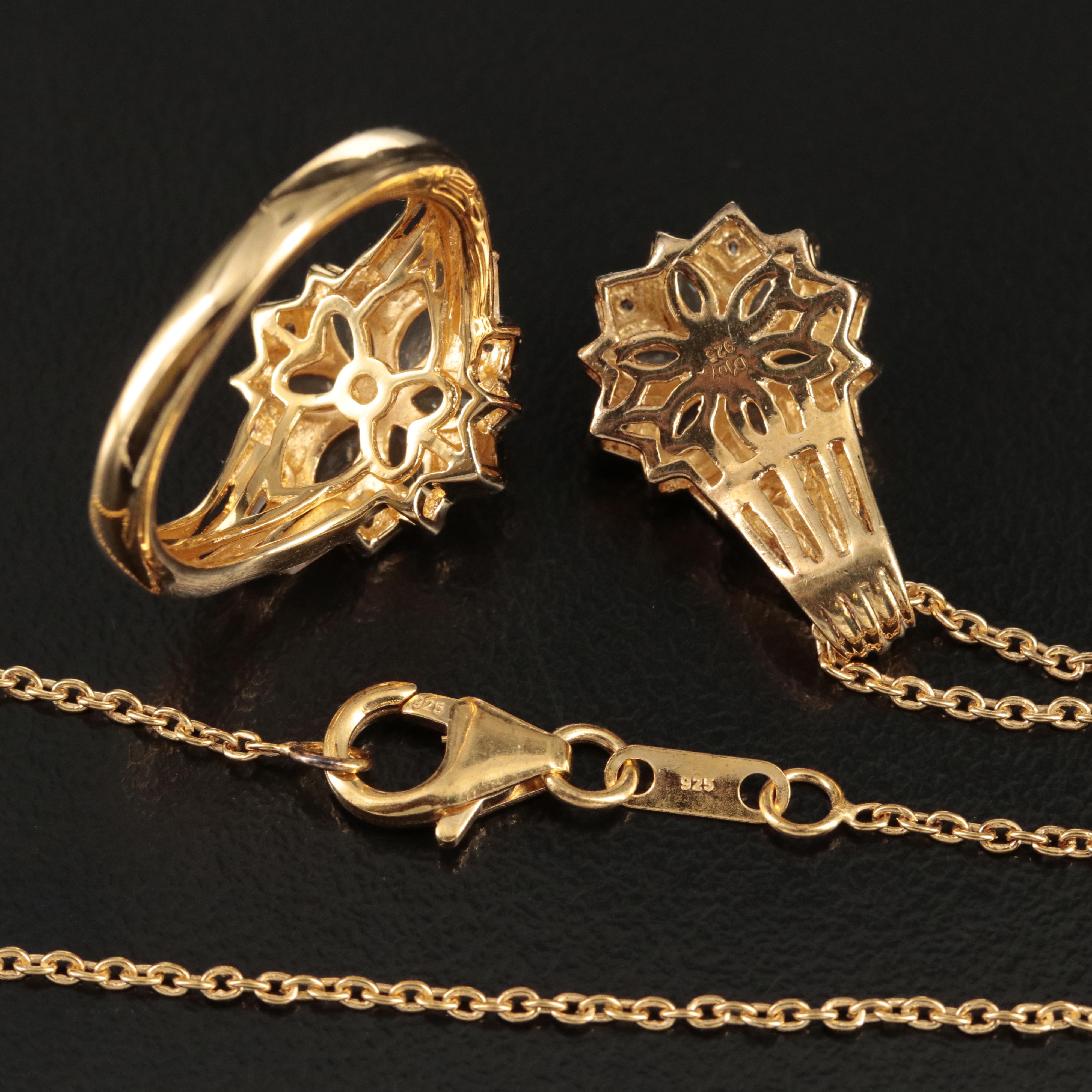 Sterling Alexandrite, Zircon and Topaz Necklace and Ring Set