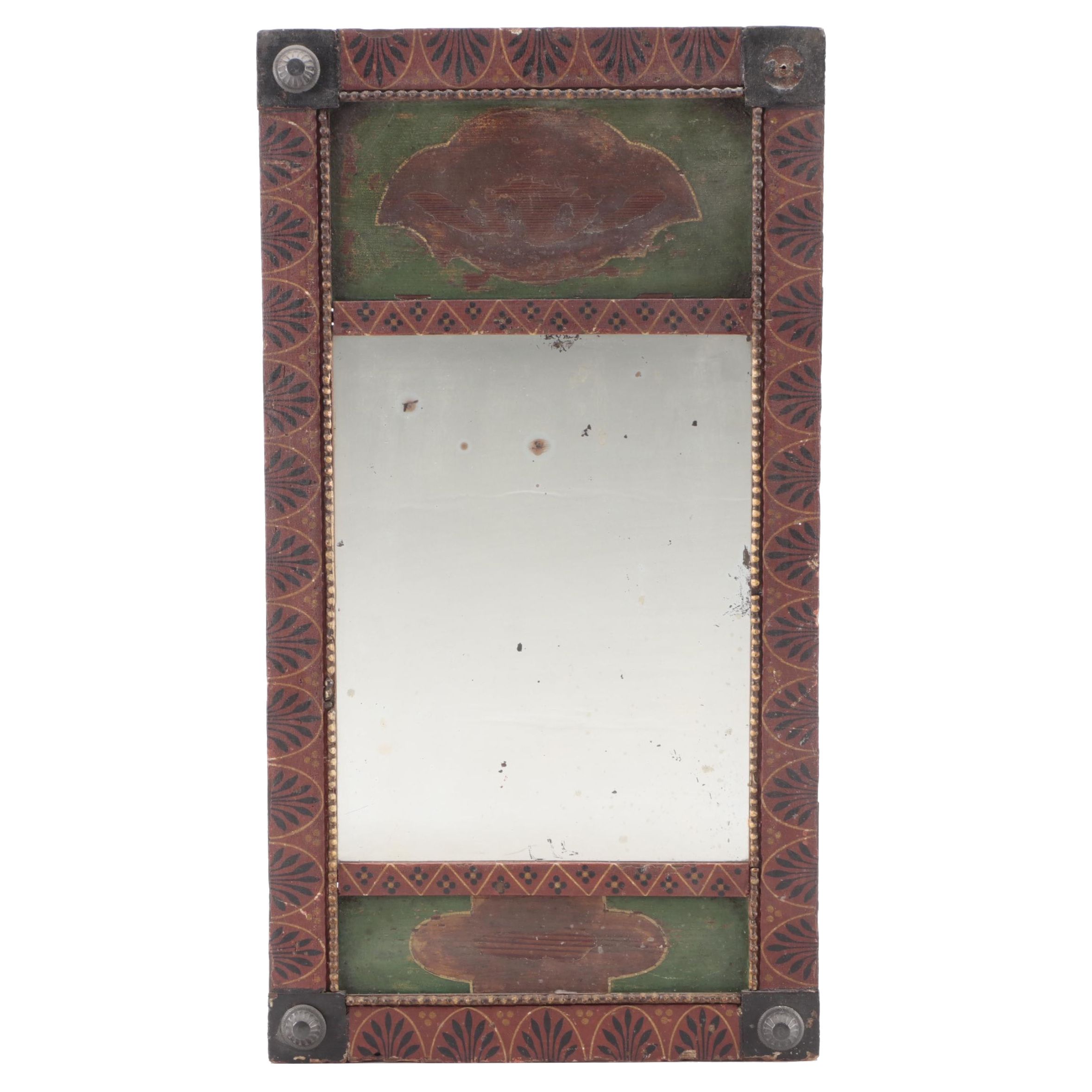 Stenciled Painted Folk Art Wall Mirror, 19th Century