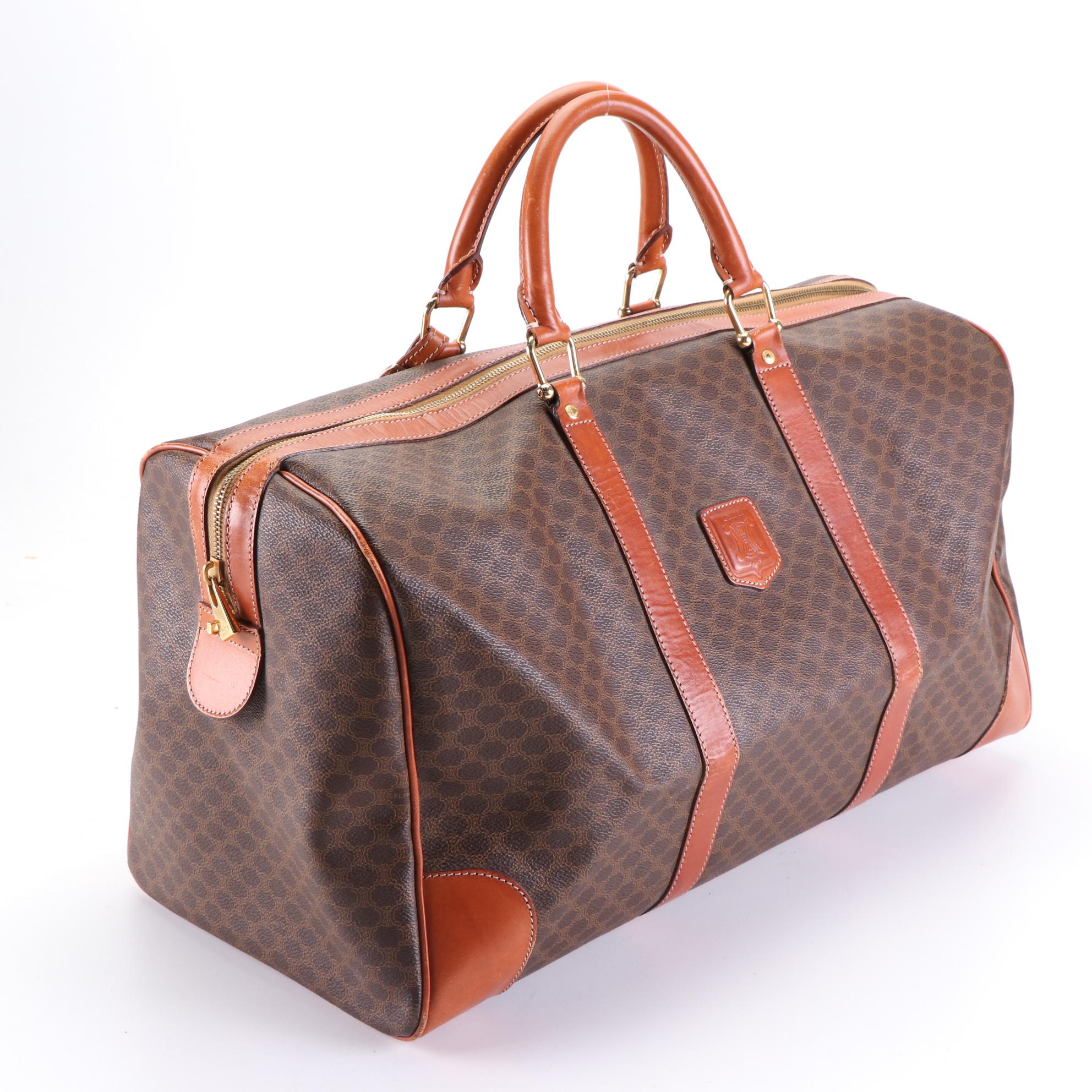 Celine Medium Travel Bag in Macadam Coated Canvas and Leather