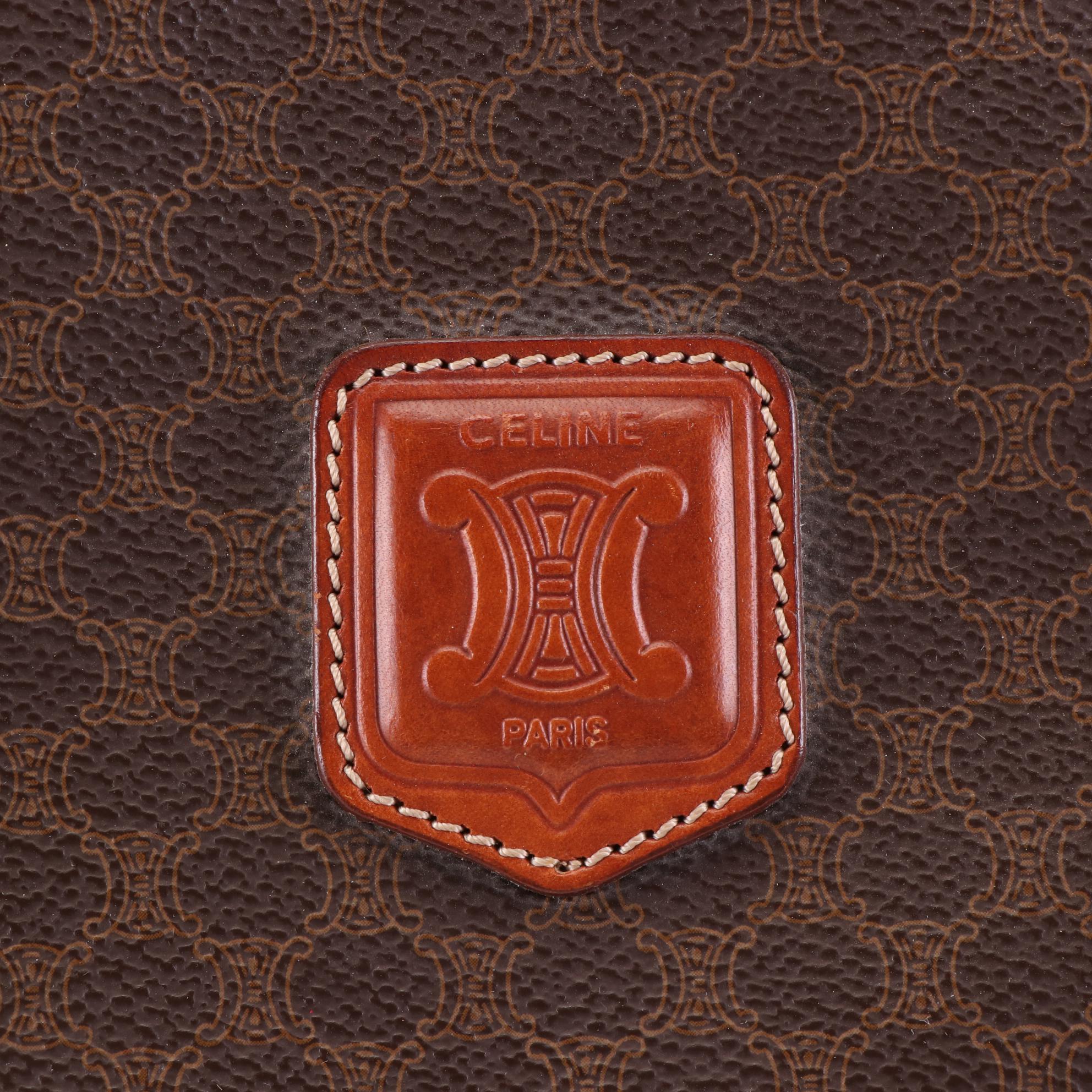 Celine Medium Travel Bag in Macadam Coated Canvas and Leather