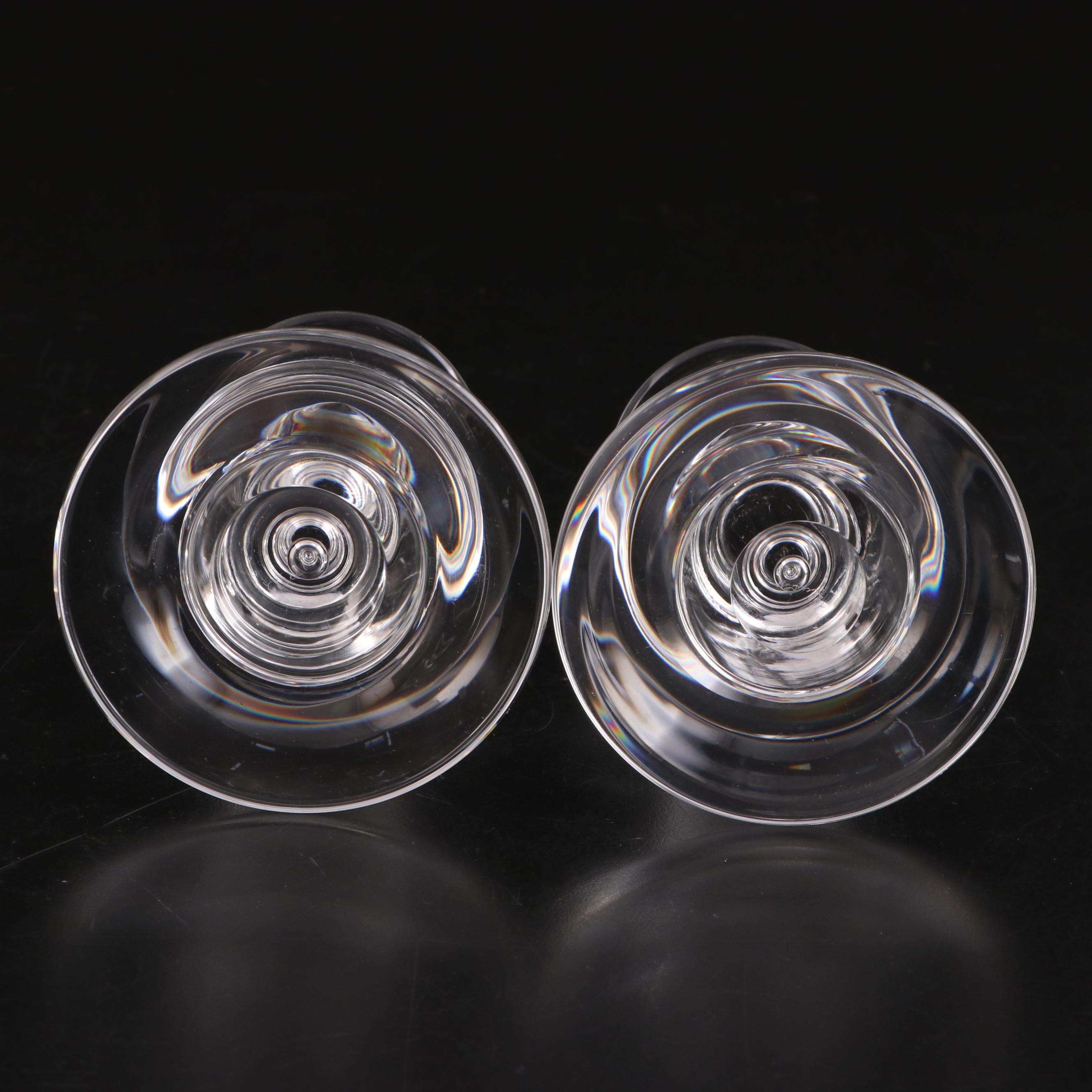 Steuben Art Glass "Teardrop" Candlesticks with Cigarette Box