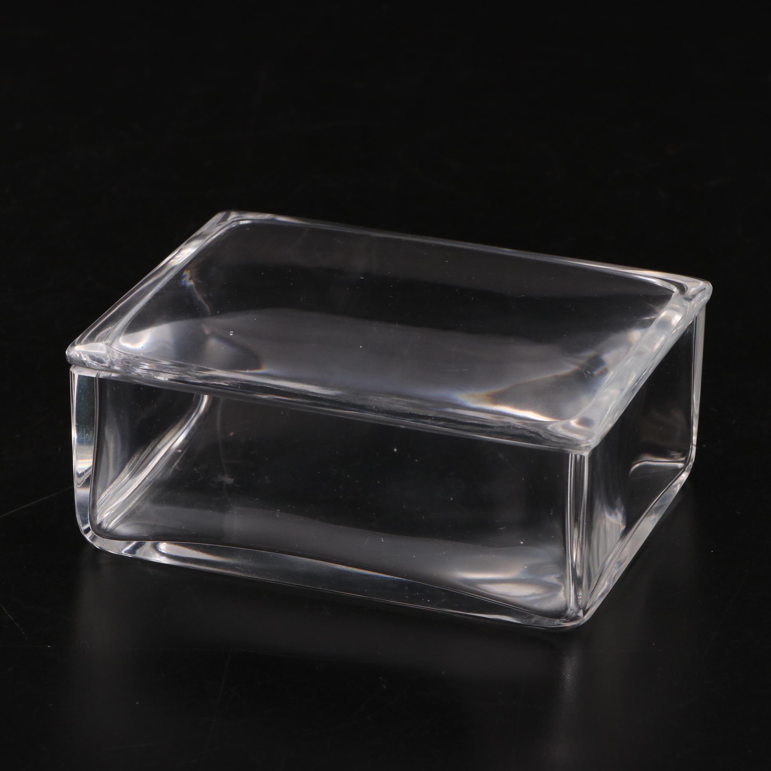 Steuben Art Glass "Teardrop" Candlesticks with Cigarette Box