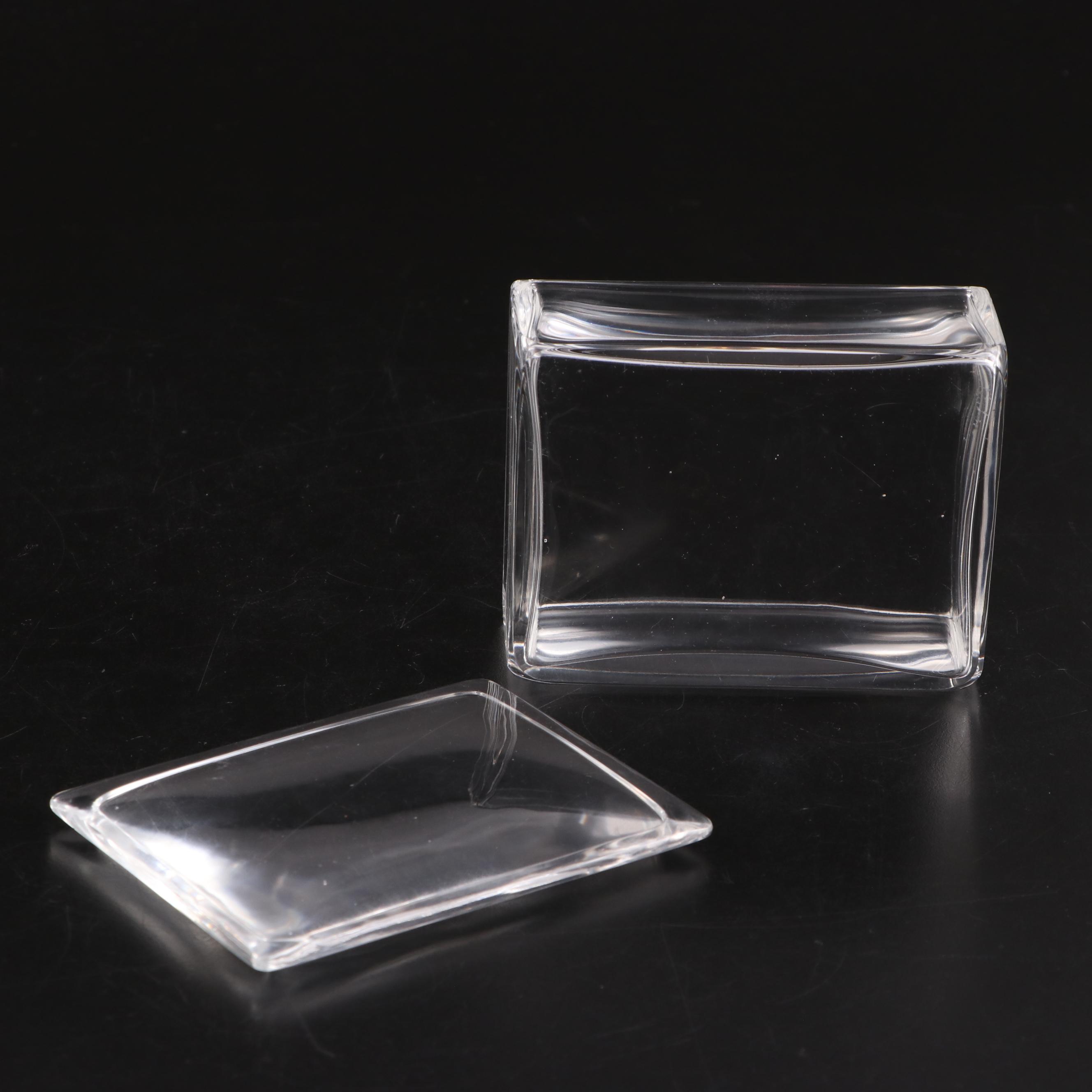 Steuben Art Glass "Teardrop" Candlesticks with Cigarette Box