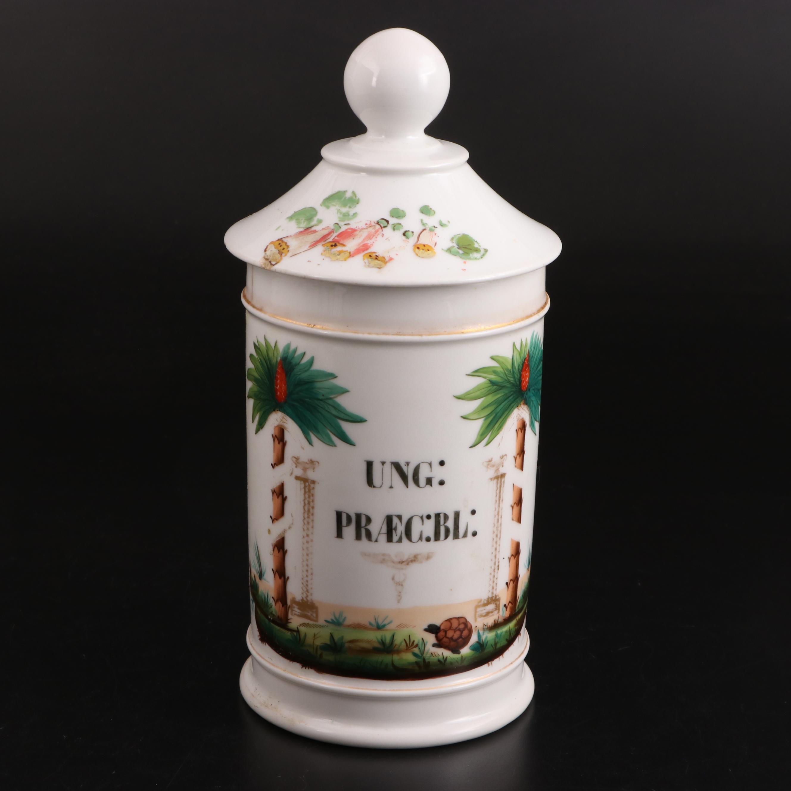 H. Vignier Fab Hand-Painted French Apothecary Jars and Wall Medallian