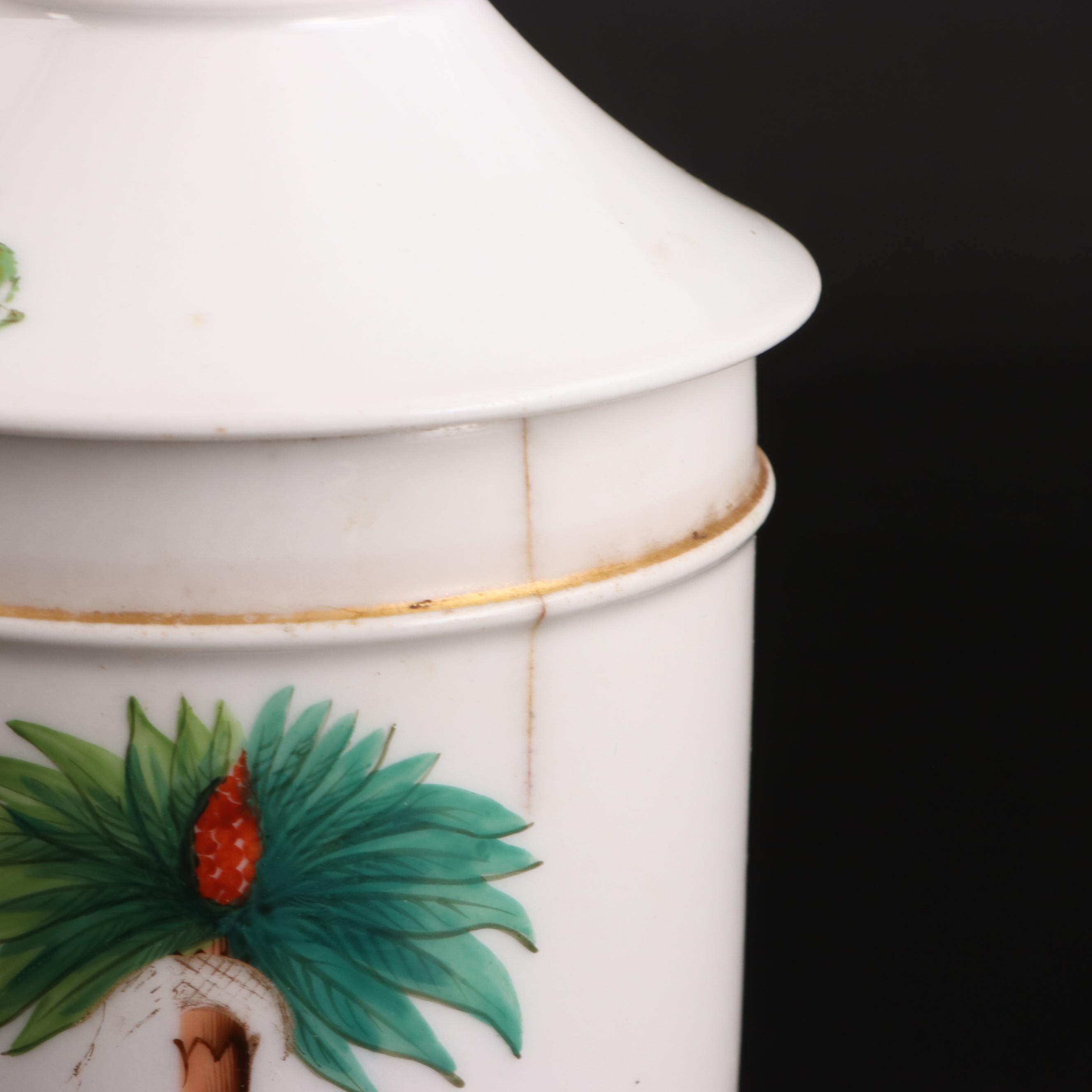 H. Vignier Fab Hand-Painted French Apothecary Jars and Wall Medallian