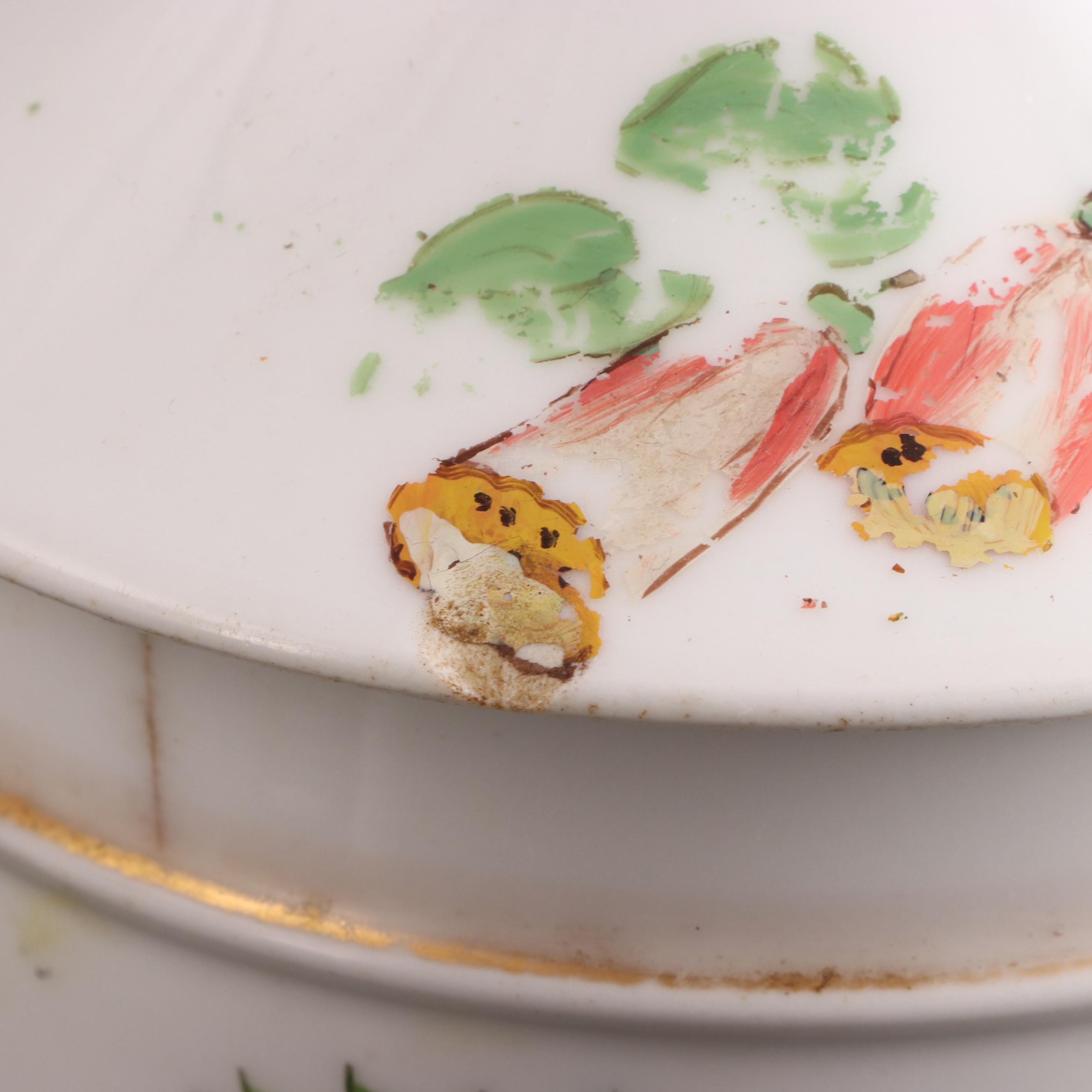 H. Vignier Fab Hand-Painted French Apothecary Jars and Wall Medallian