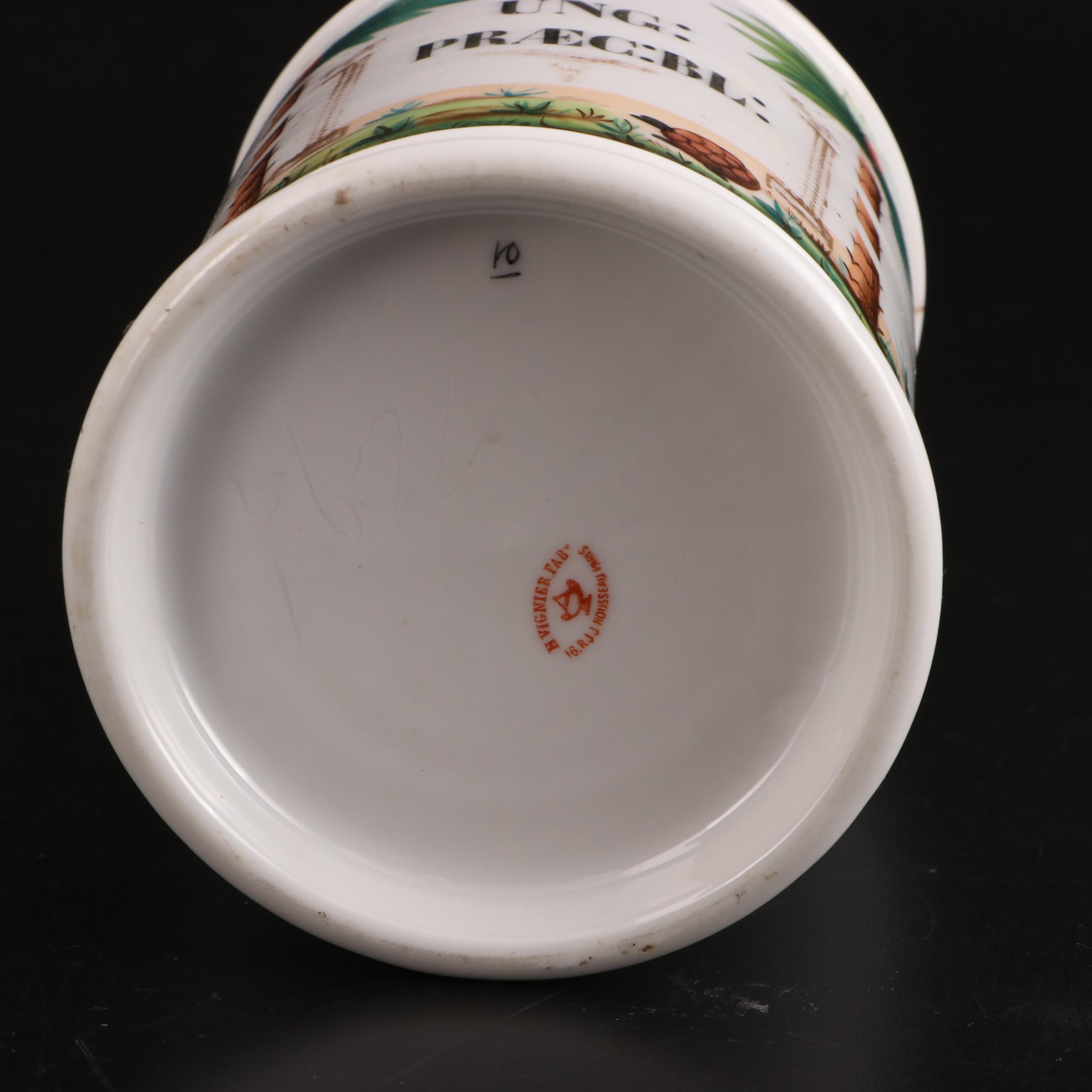 H. Vignier Fab Hand-Painted French Apothecary Jars and Wall Medallian