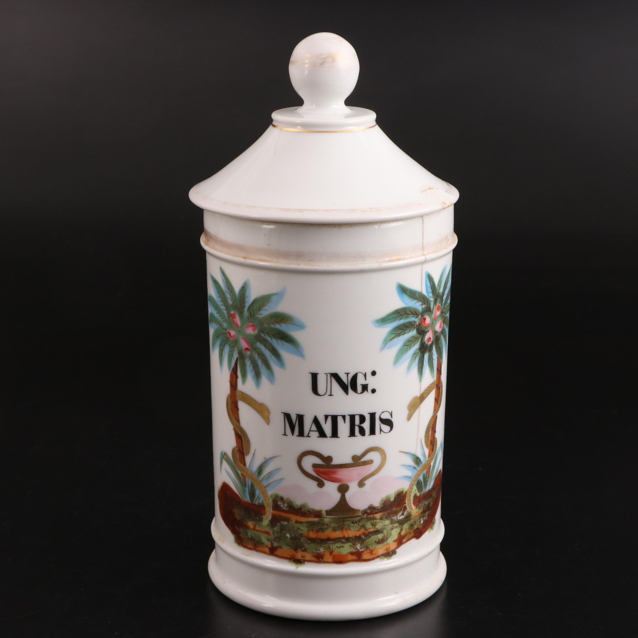 H. Vignier Fab Hand-Painted French Apothecary Jars and Wall Medallian