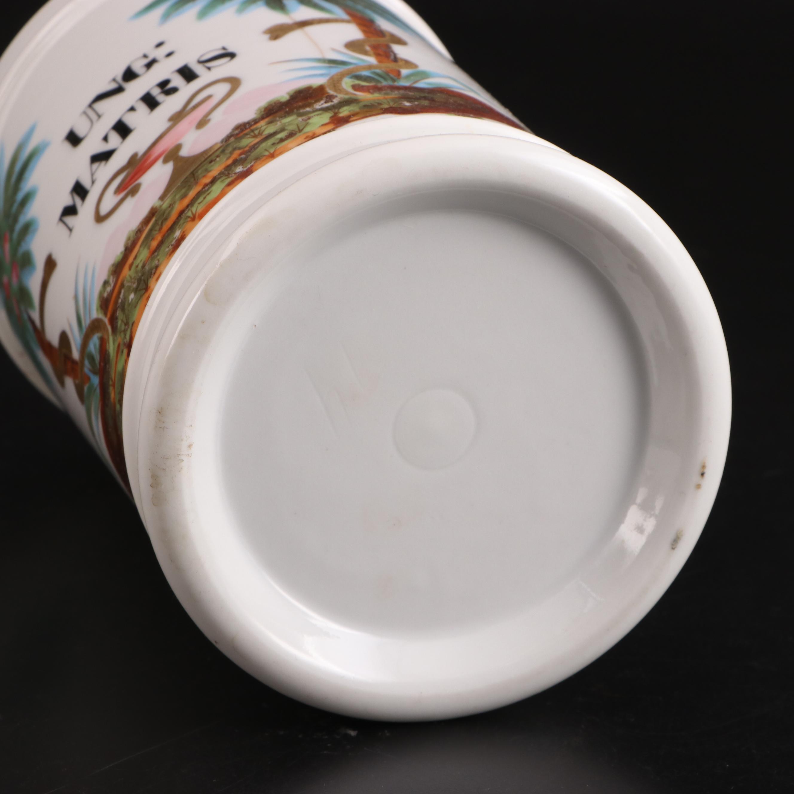 H. Vignier Fab Hand-Painted French Apothecary Jars and Wall Medallian