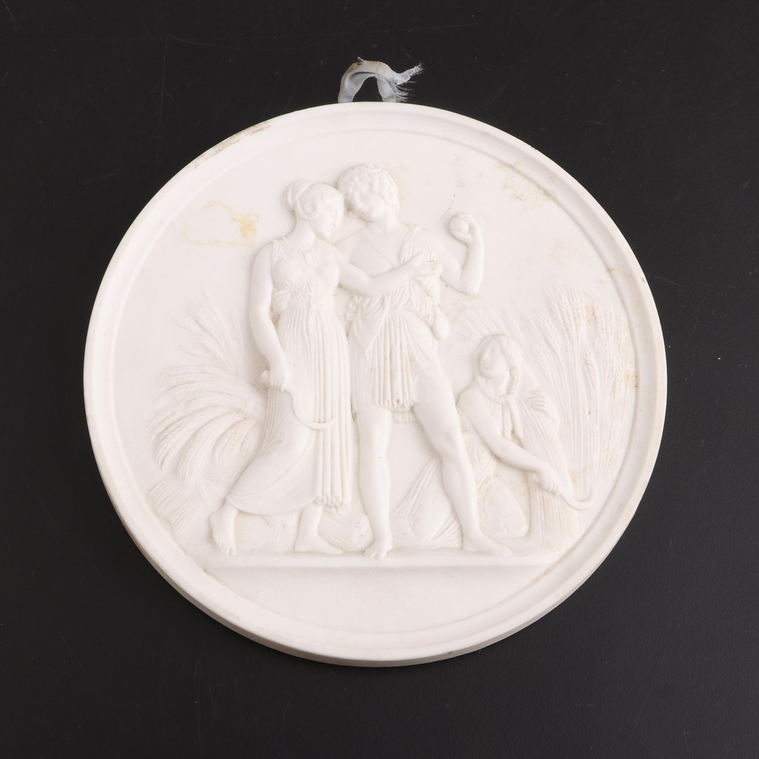 H. Vignier Fab Hand-Painted French Apothecary Jars and Wall Medallian