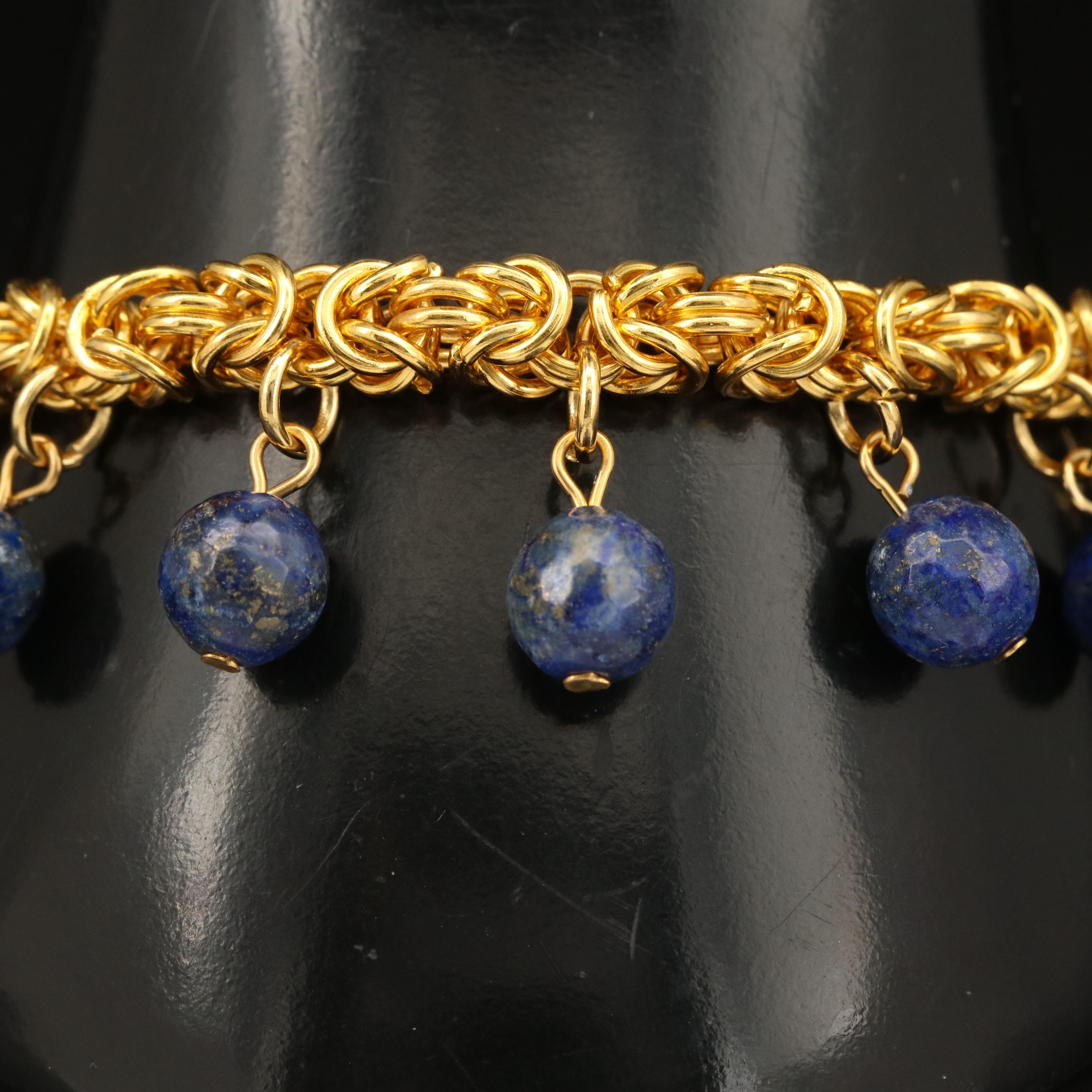 Sterling Lapis Lazuli Beaded Necklace and Stainless Steel Fringe Bracelet