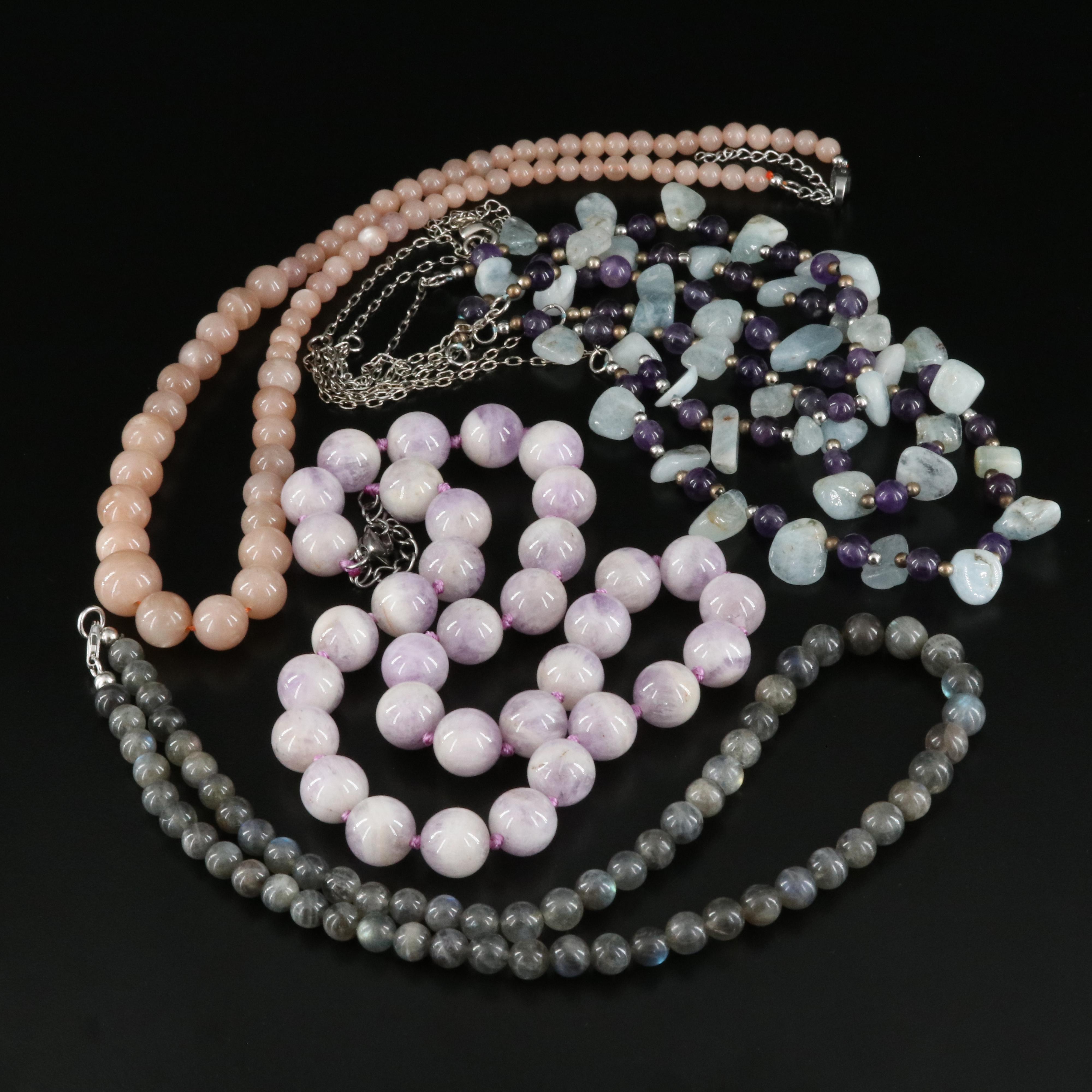 Necklaces Including Moonstone, Agate, Amethyst Sterling