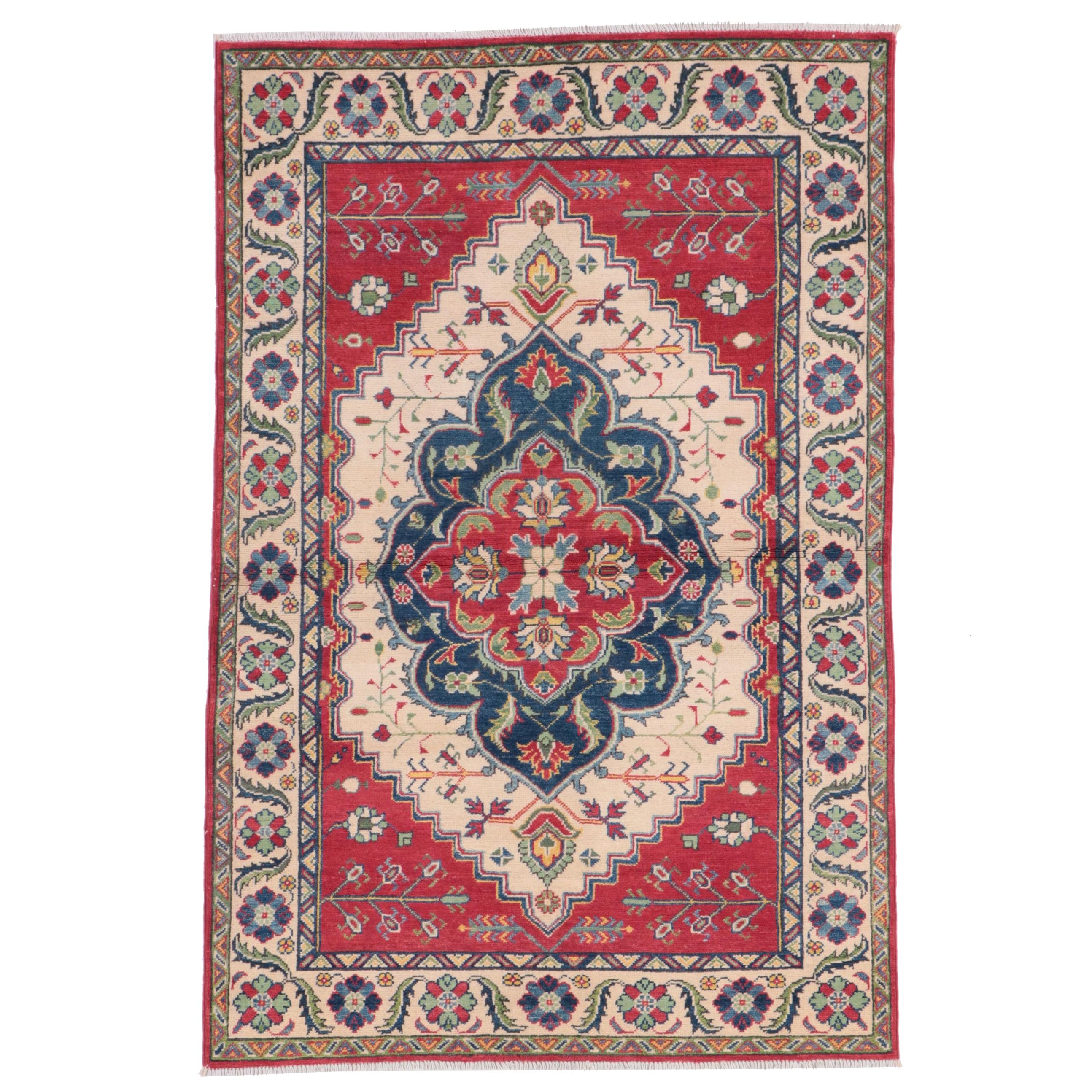 3'11 x 6'1 Hand-Knotted Pakistani Kazak Area Rug