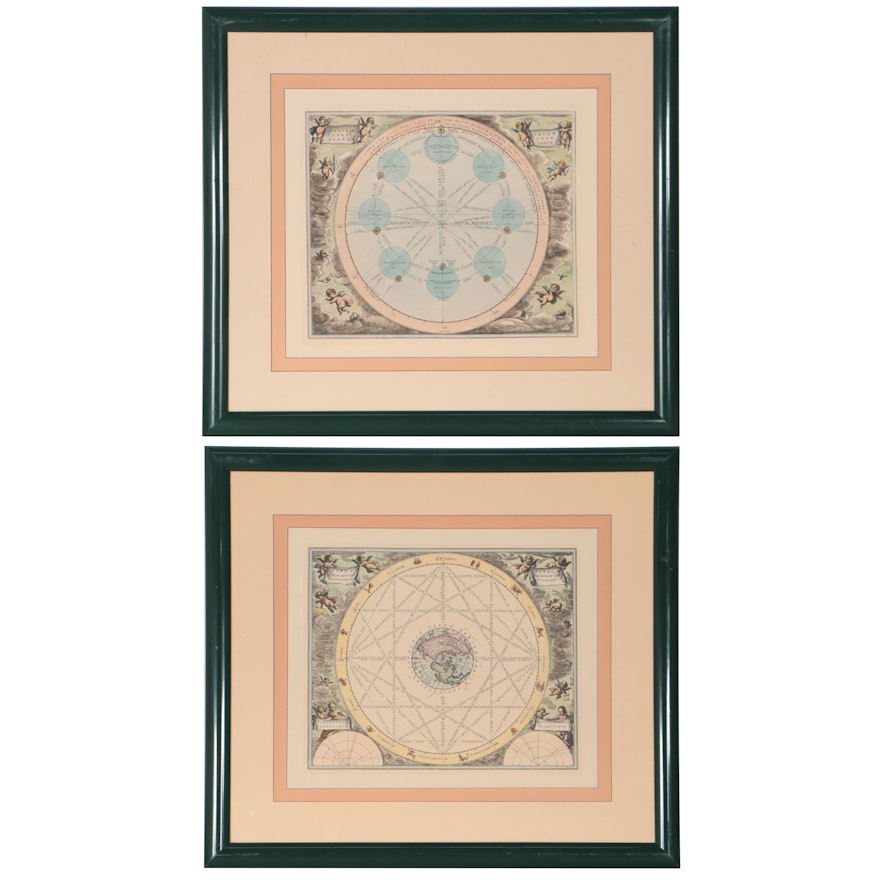 After Andreas Cellarius Hand-Colored Lithographs of Celestial Charts