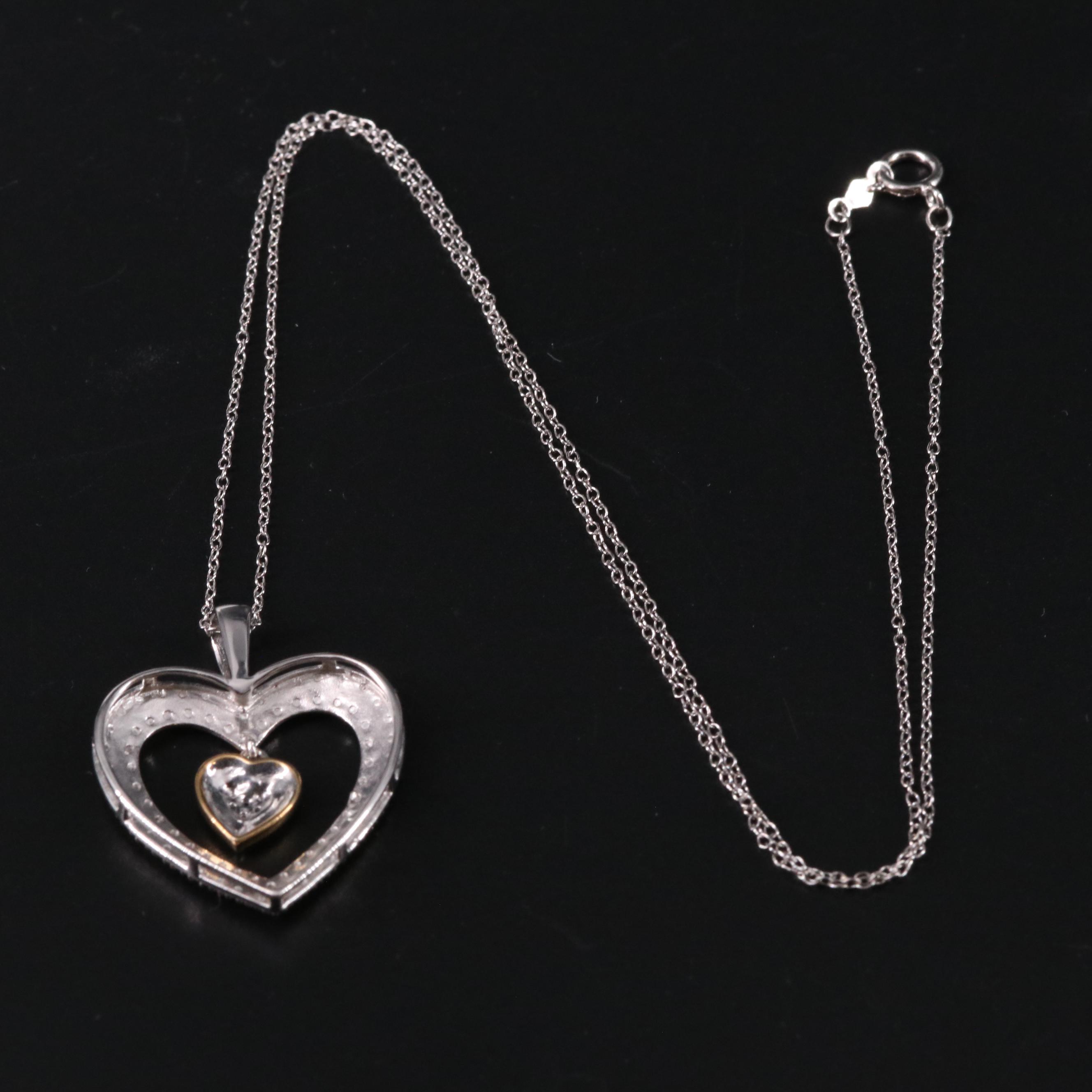 Sterling Dangle Double Heart Pendant Necklace