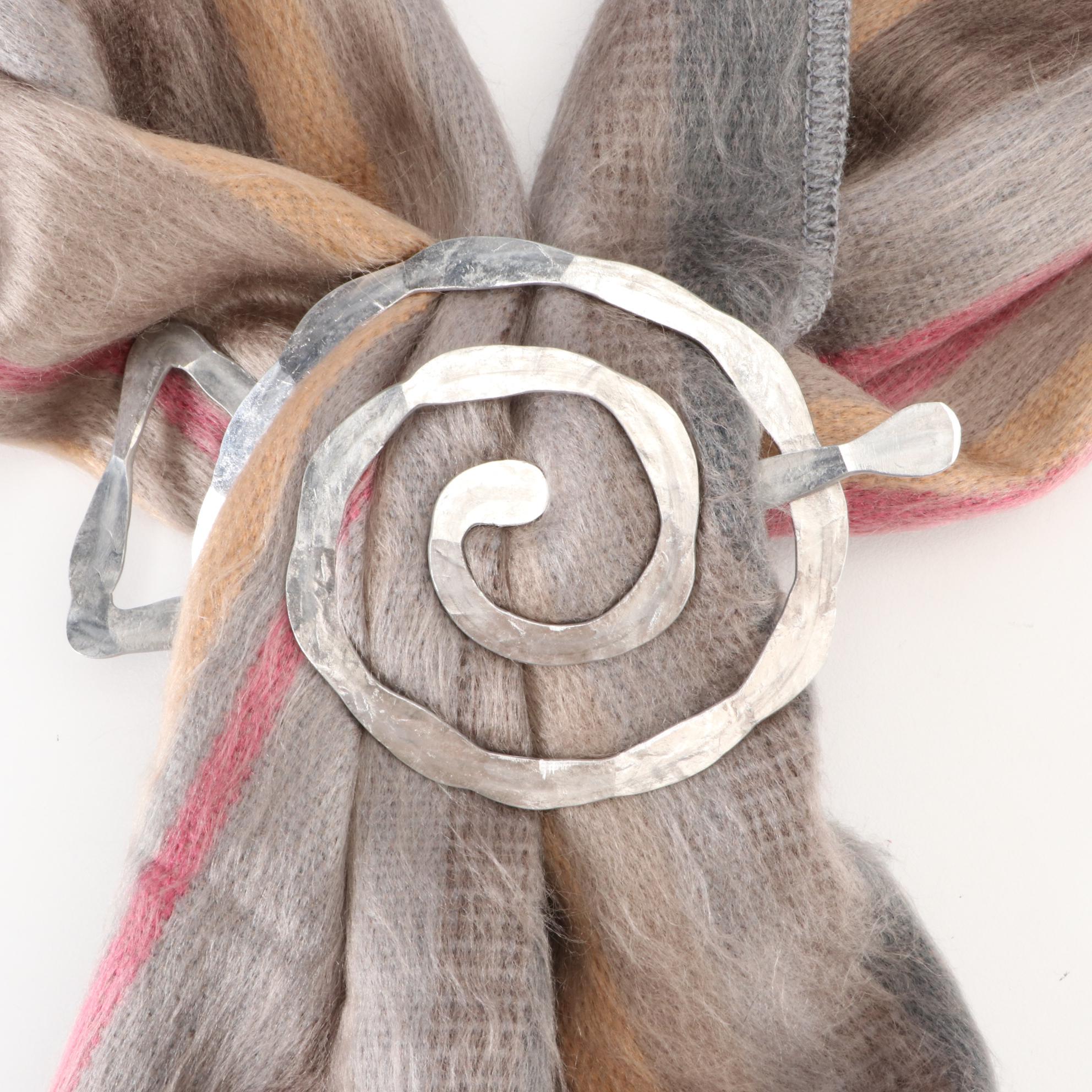 Shupaca Alpaca Blend Stripe Scarf and Pomegranate Moon Scarf Pin