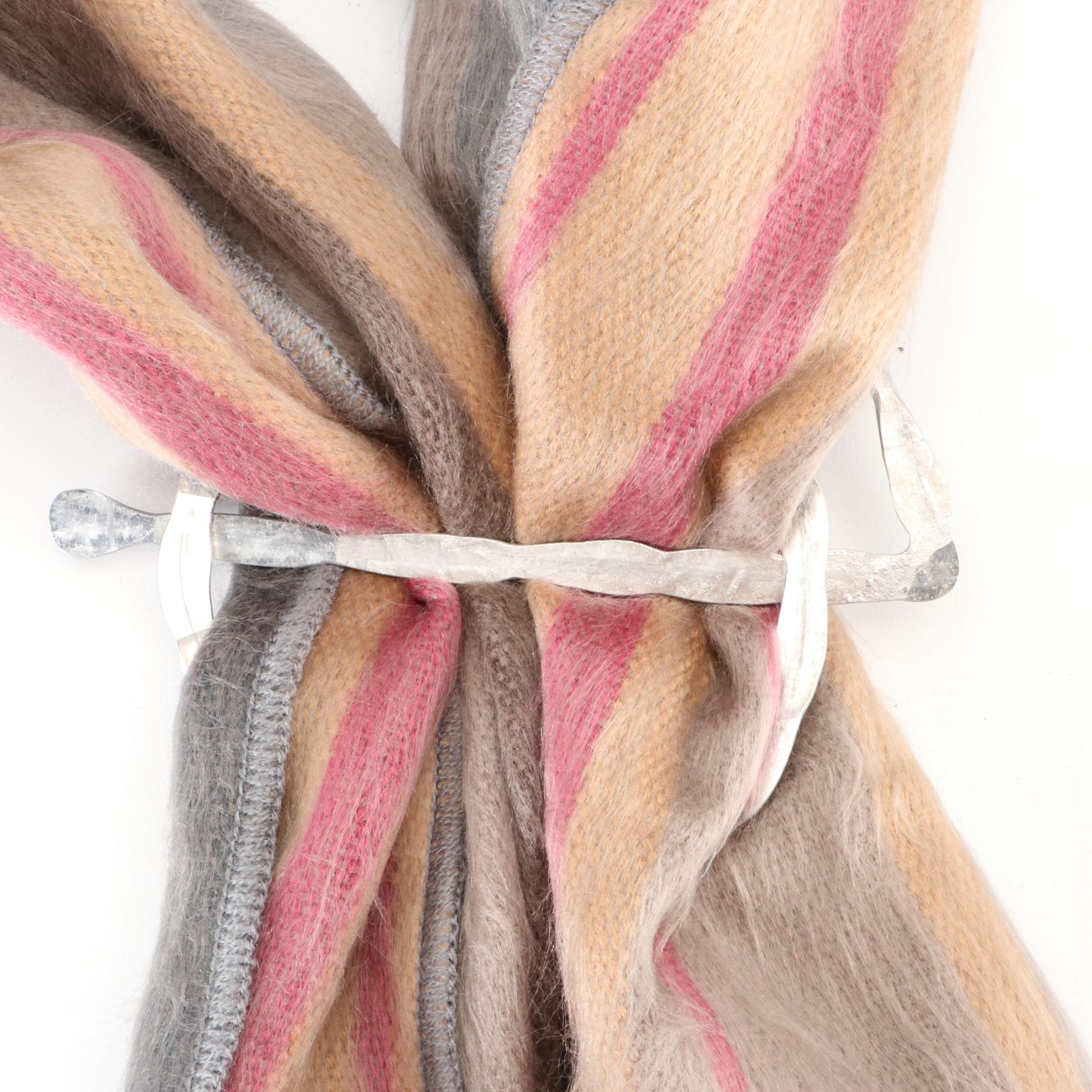 Shupaca Alpaca Blend Stripe Scarf and Pomegranate Moon Scarf Pin