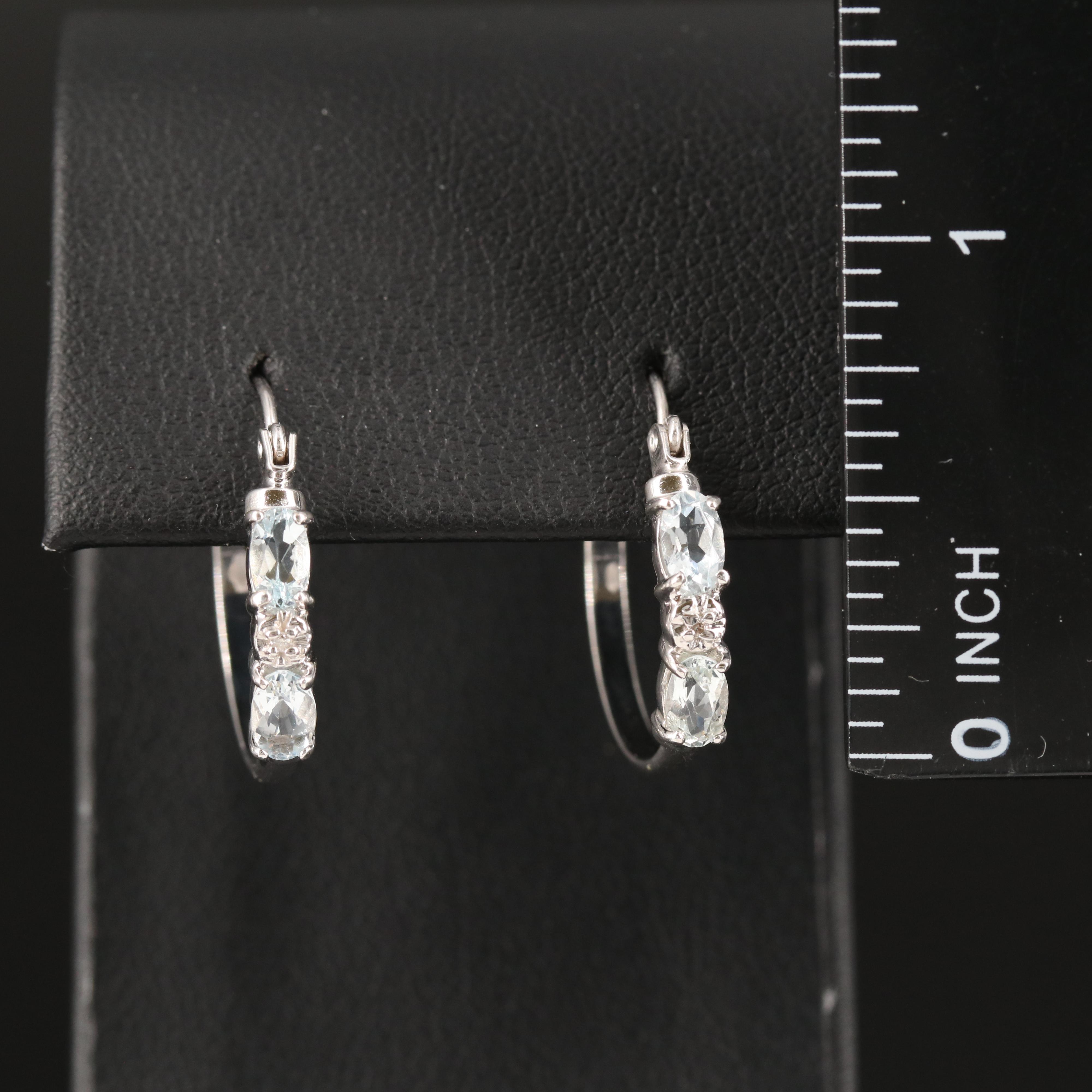 14K Aquamarine and Diamond Hoop Earrings