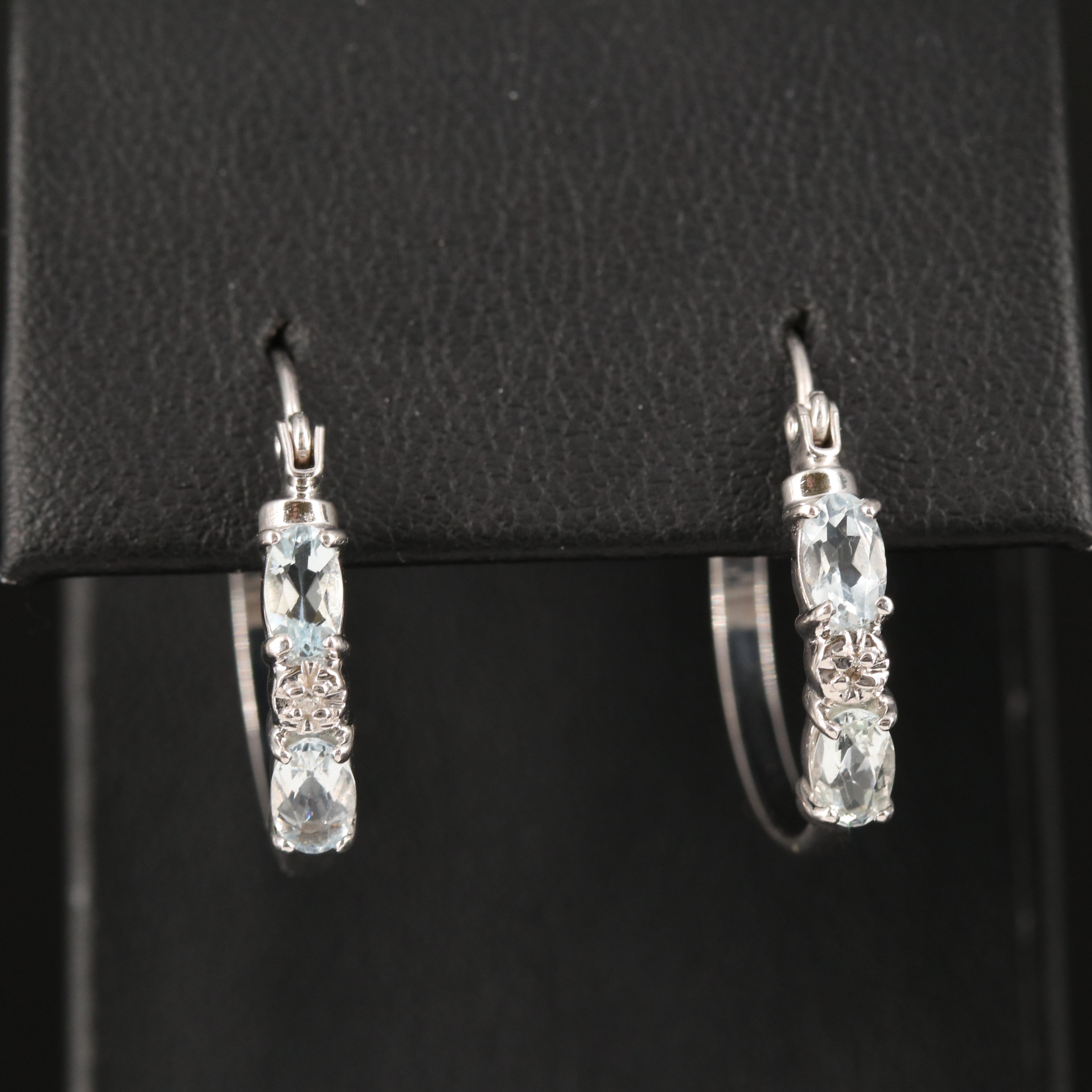 14K Aquamarine and Diamond Hoop Earrings