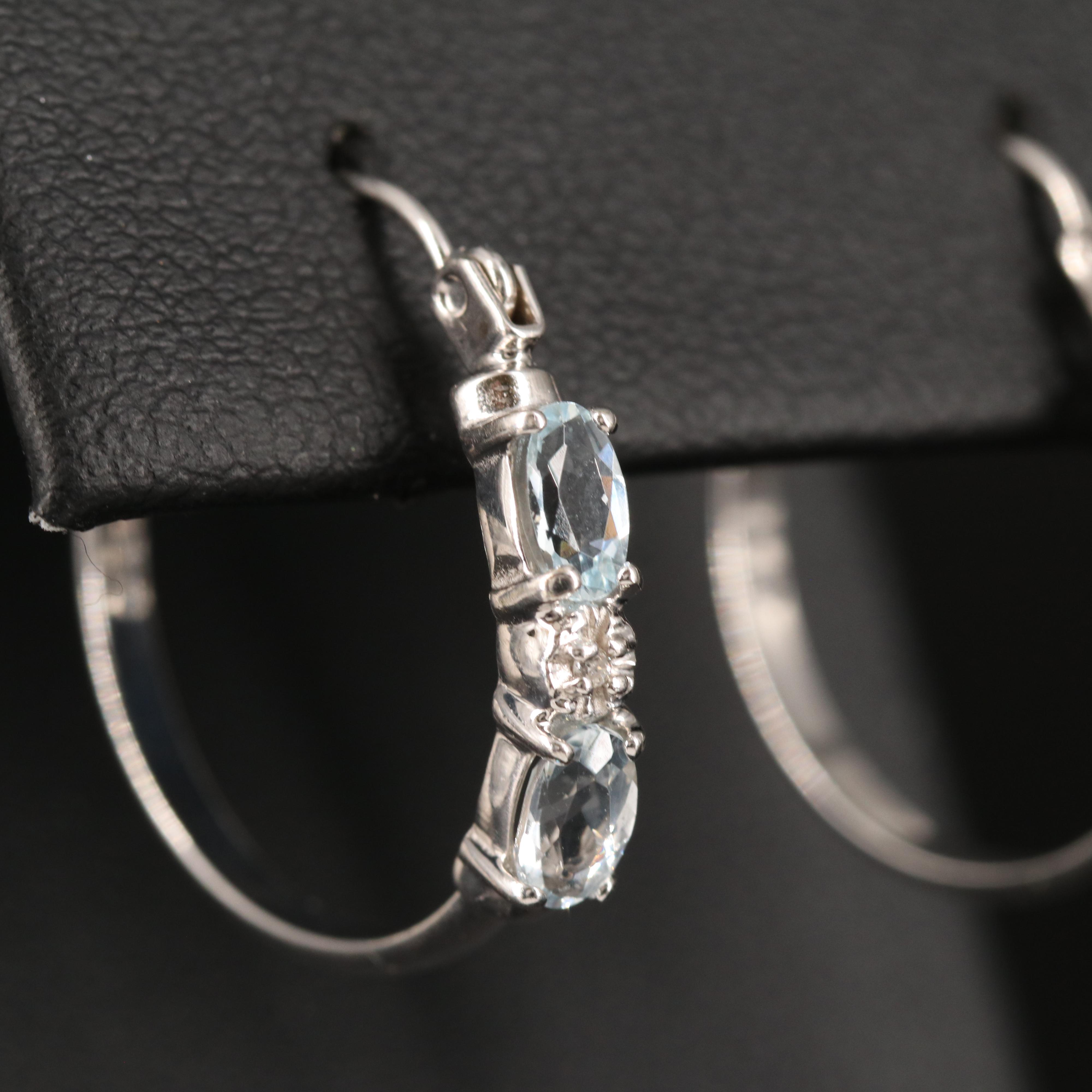 14K Aquamarine and Diamond Hoop Earrings