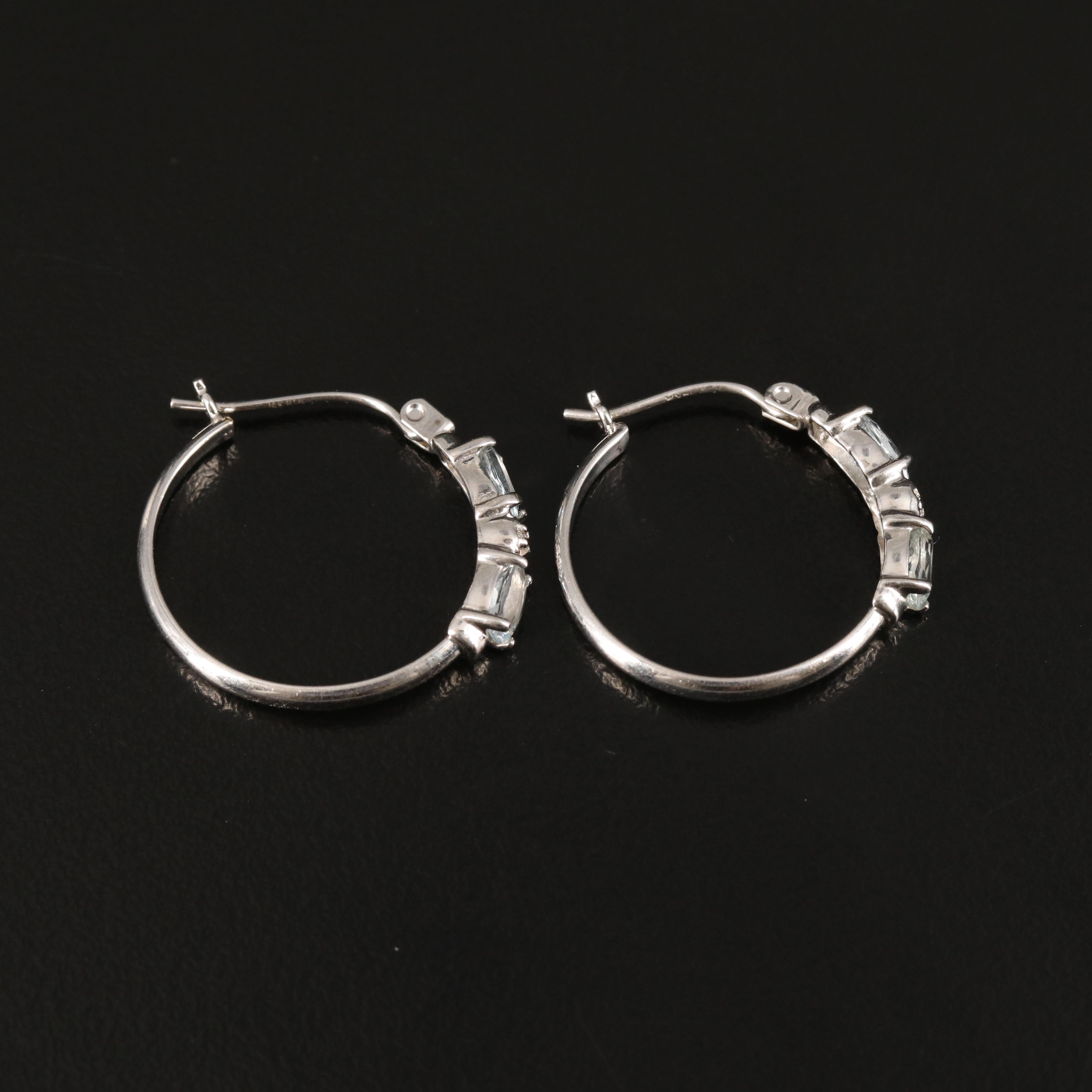 14K Aquamarine and Diamond Hoop Earrings