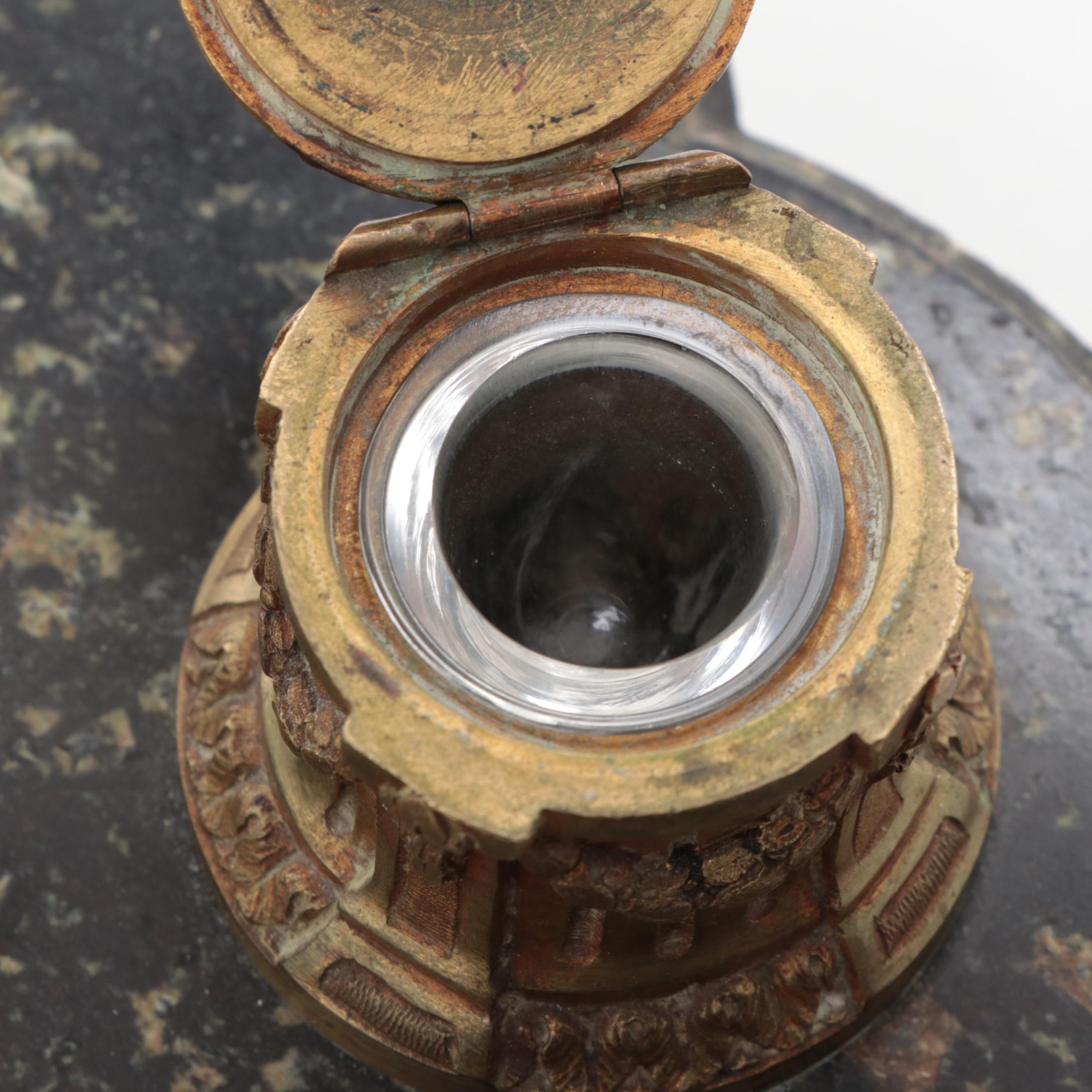 Art Deco Bronze and Marble Double Inkwell After C.J. Colinet's "Juggler"