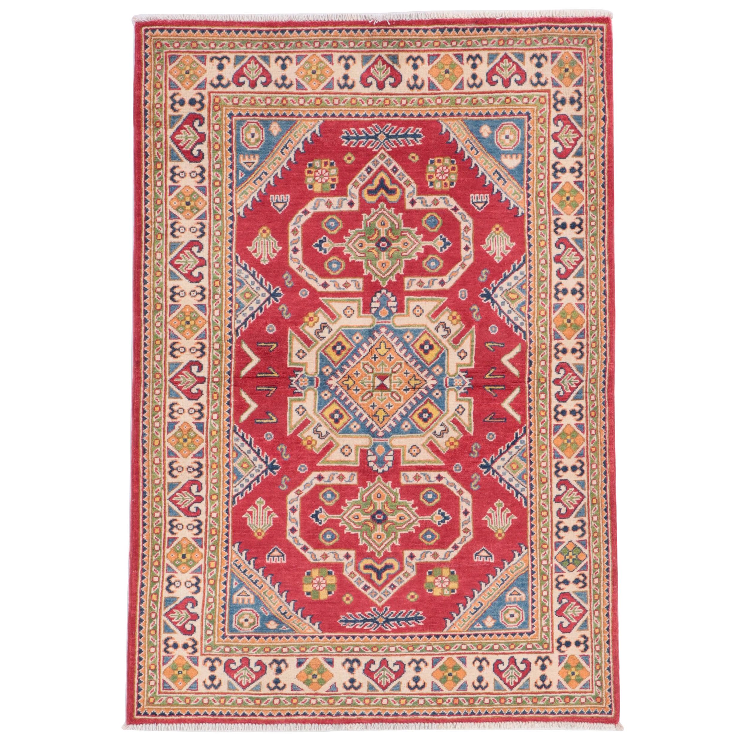 3'11 x 5'11 Hand-Knotted Pakistani Kazak Area Rug