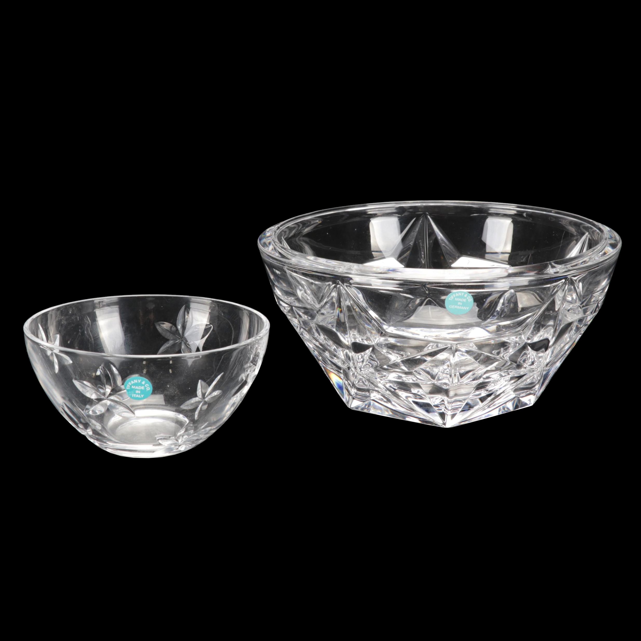 Tiffany & Co. Crystal "Stars" Bowl and Floral Pattern Bowl
