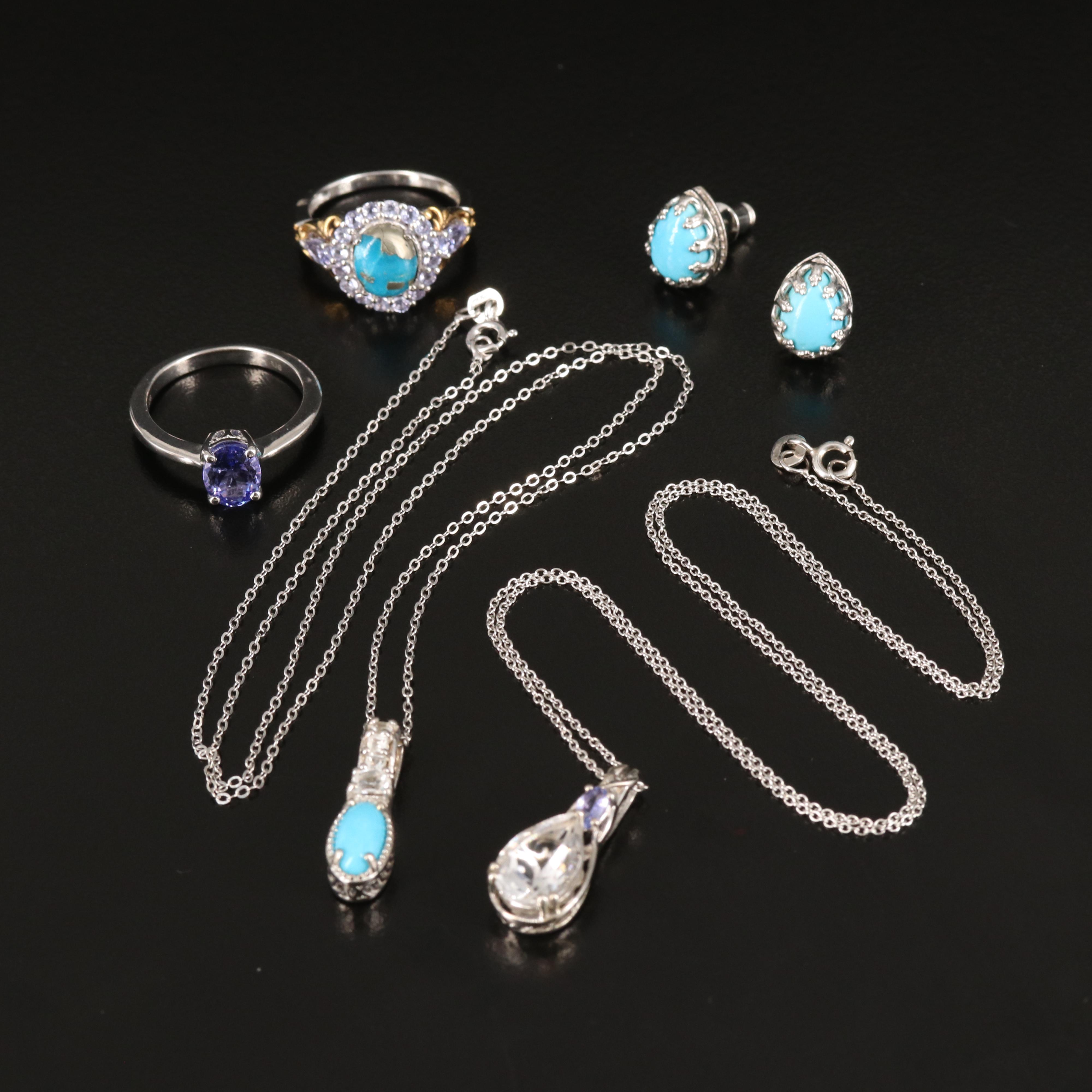 Tanzanite, Turquoise and Petalite Featured in Sterling Jewelry Assortment