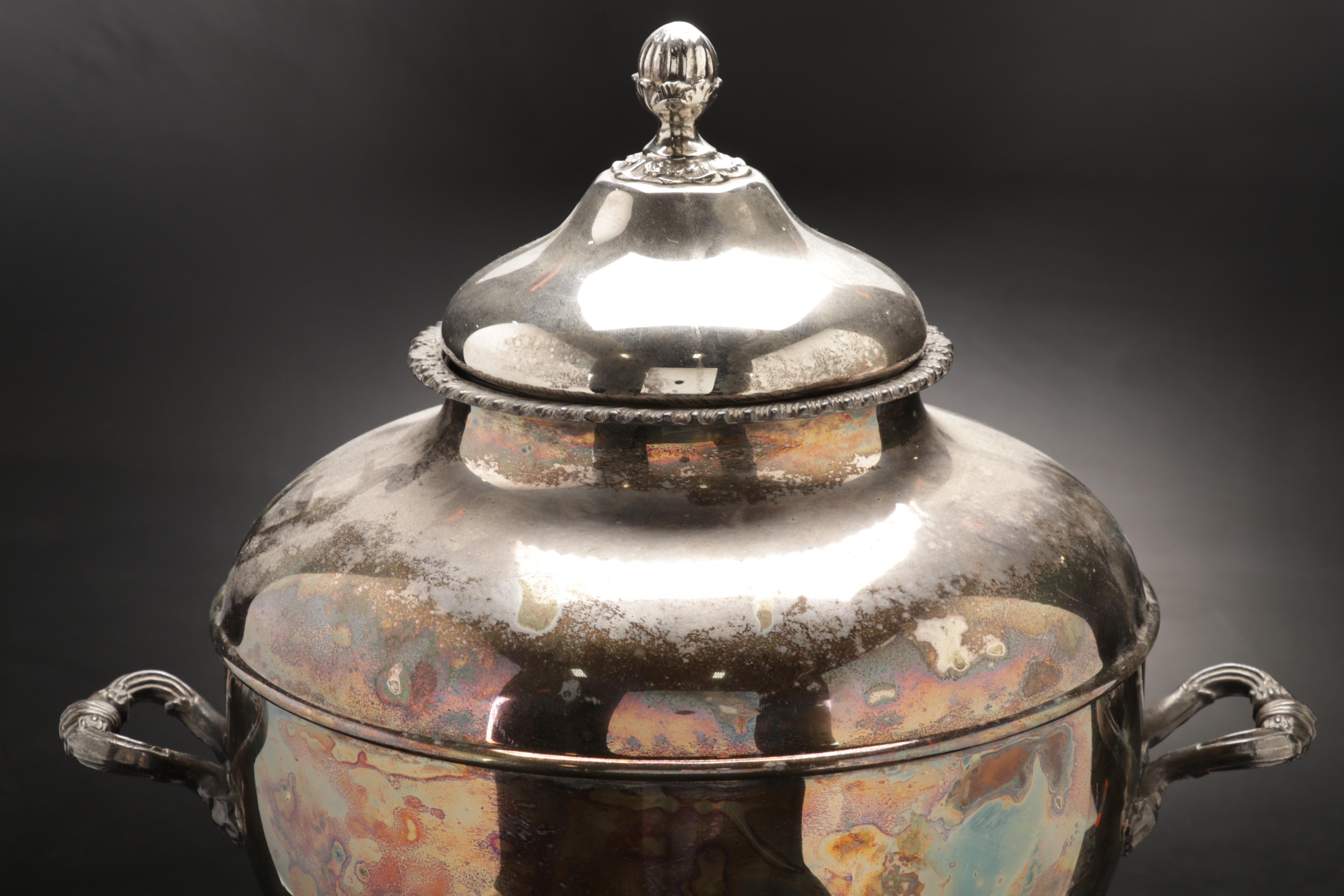 Silver Plate Claw Foot Sterno Samovar, 20th Century